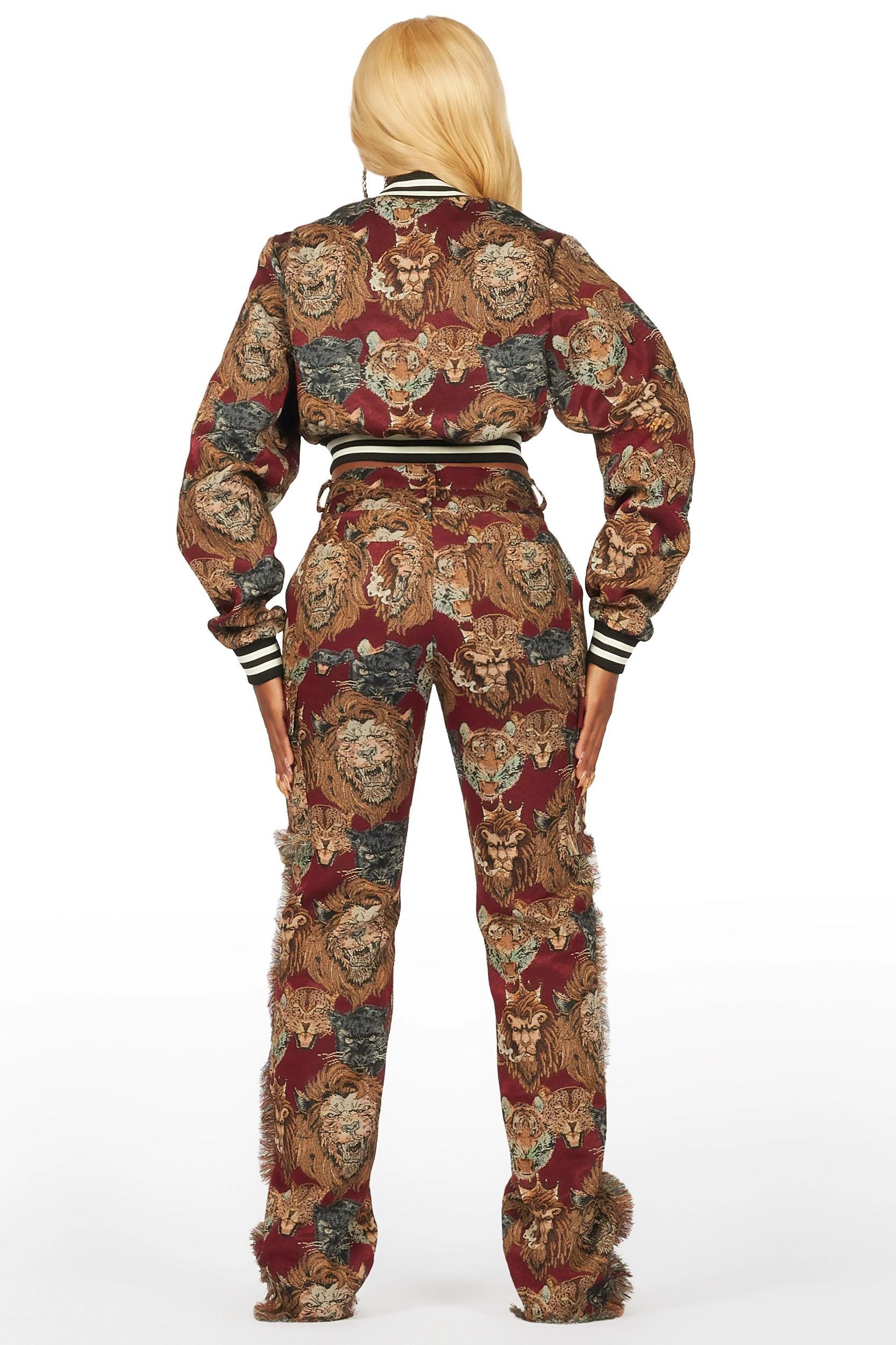 Khadiyah Red Animal Print Tapestry Stacked Pant Female Product Image