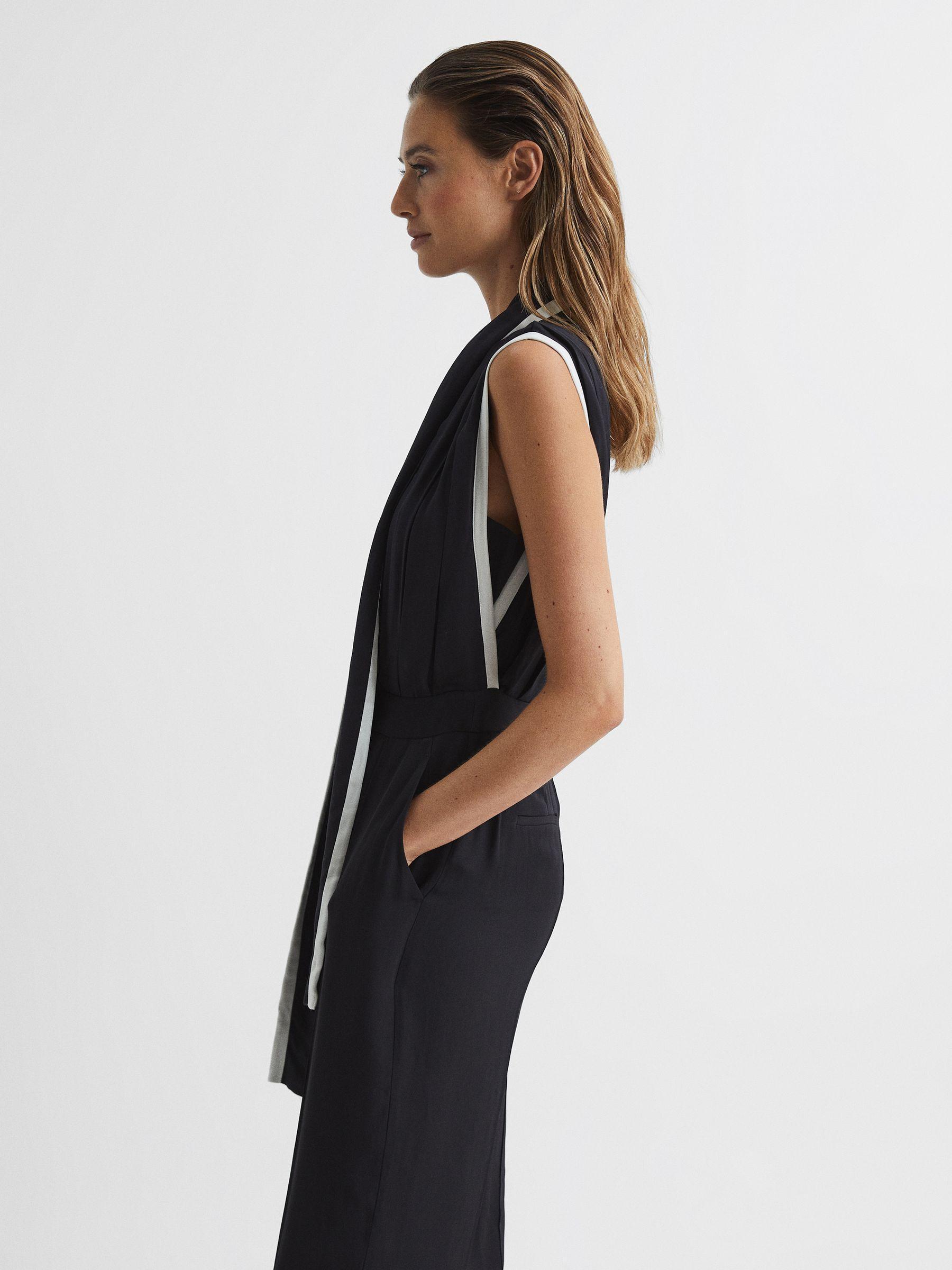 Petite Neck Tie Wide Leg Jumpsuit in Black Product Image