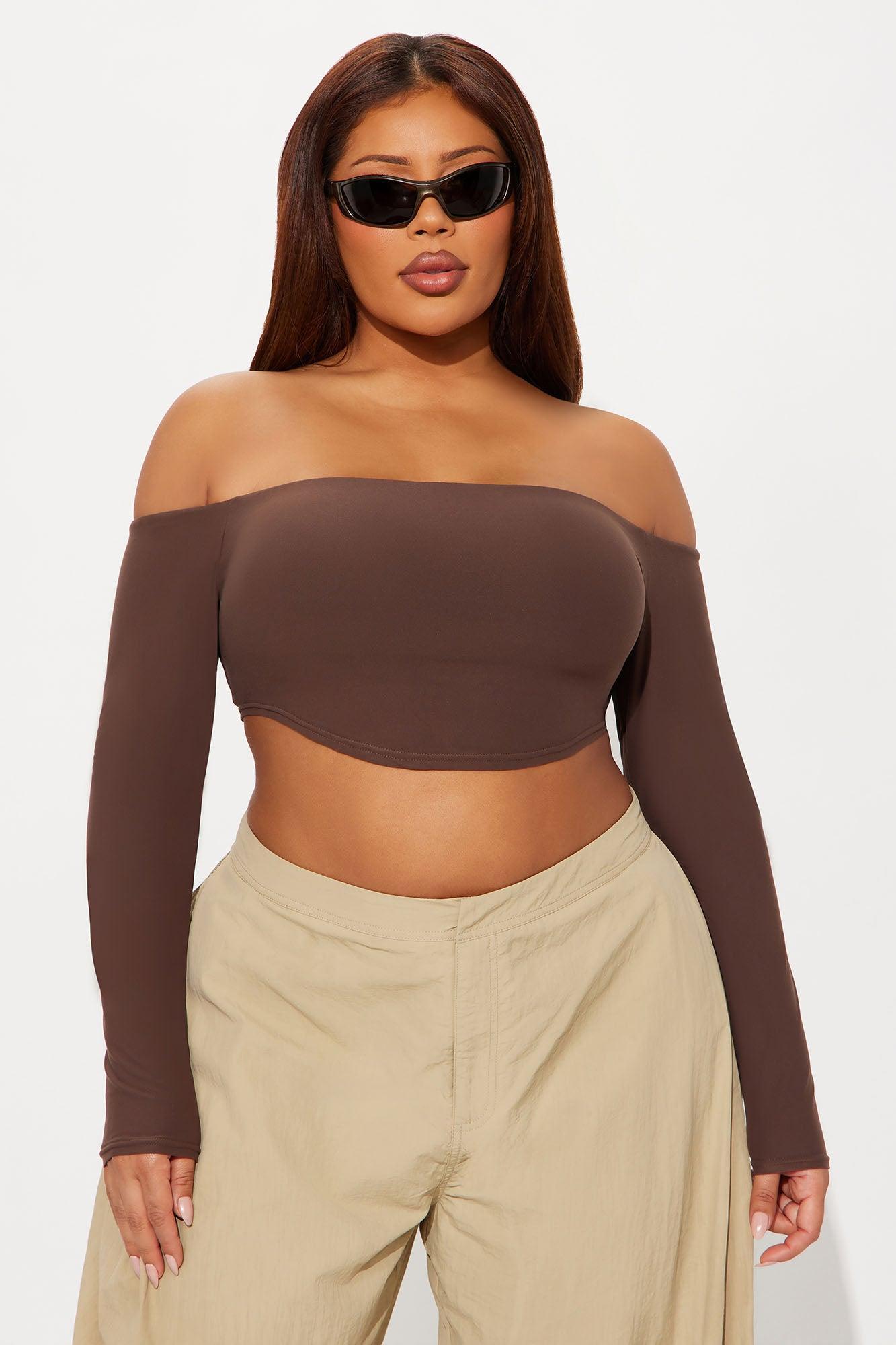 Second Skin Off Shoulder Cropped Top - Chocolate Product Image