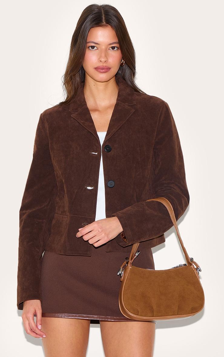  Brown Faux Suede Mini Shoulder Bag Product Image