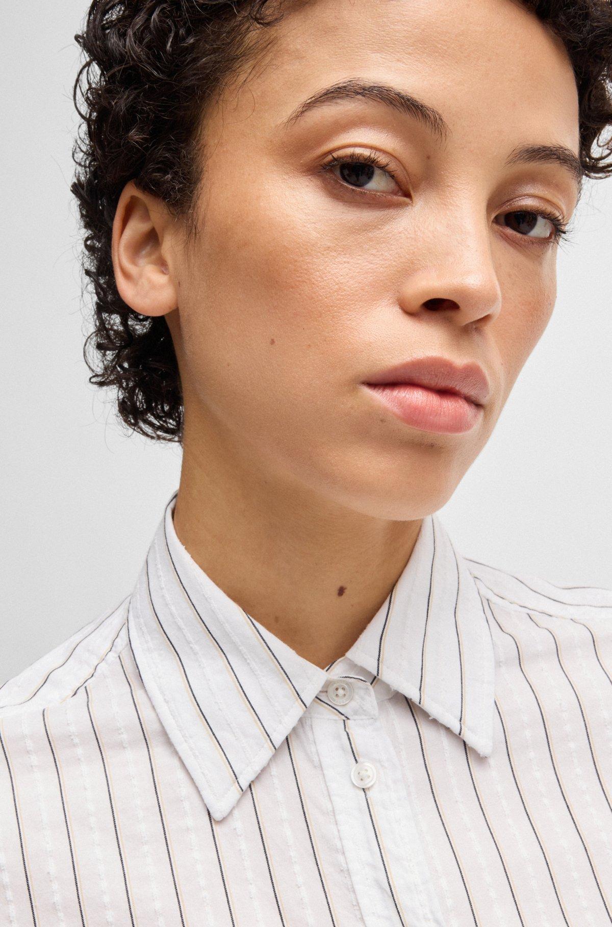 BOSS - Regular-fit blouse in a striped cotton blend - Patterned Product Image