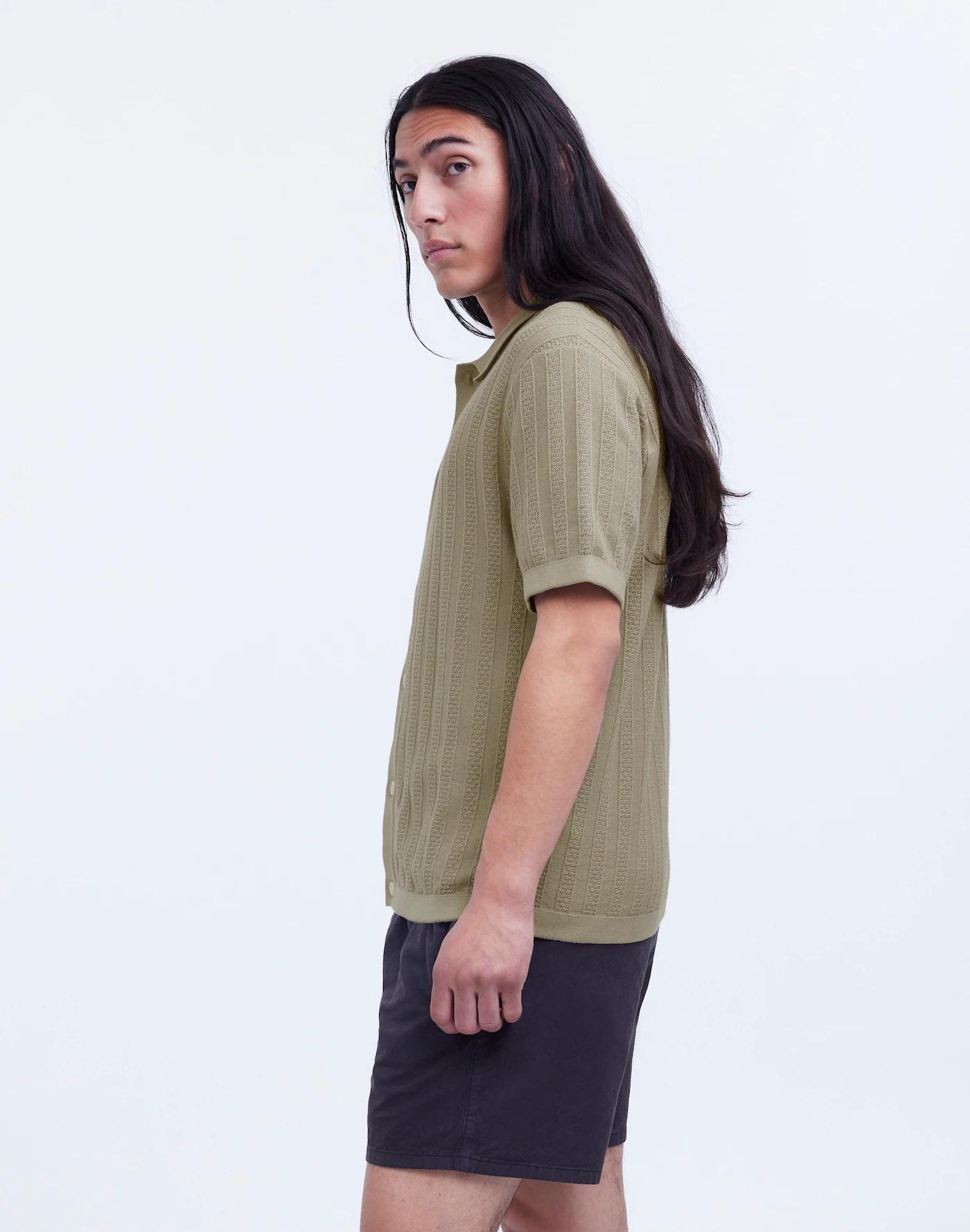 Button-Up Sweater Polo in Textured Stripe Product Image