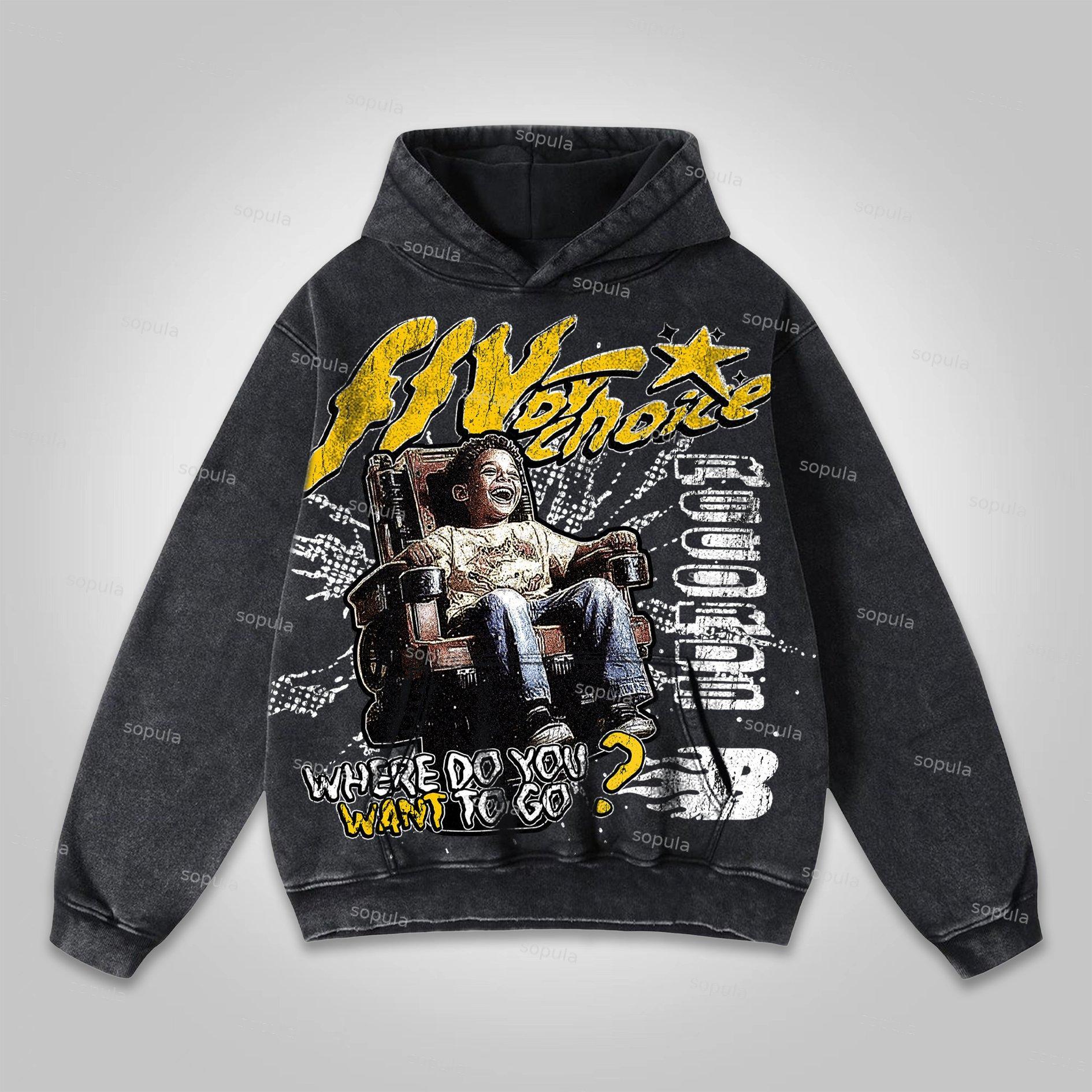 Blurred Network Portrait Graphic Washed Hoodie Product Image