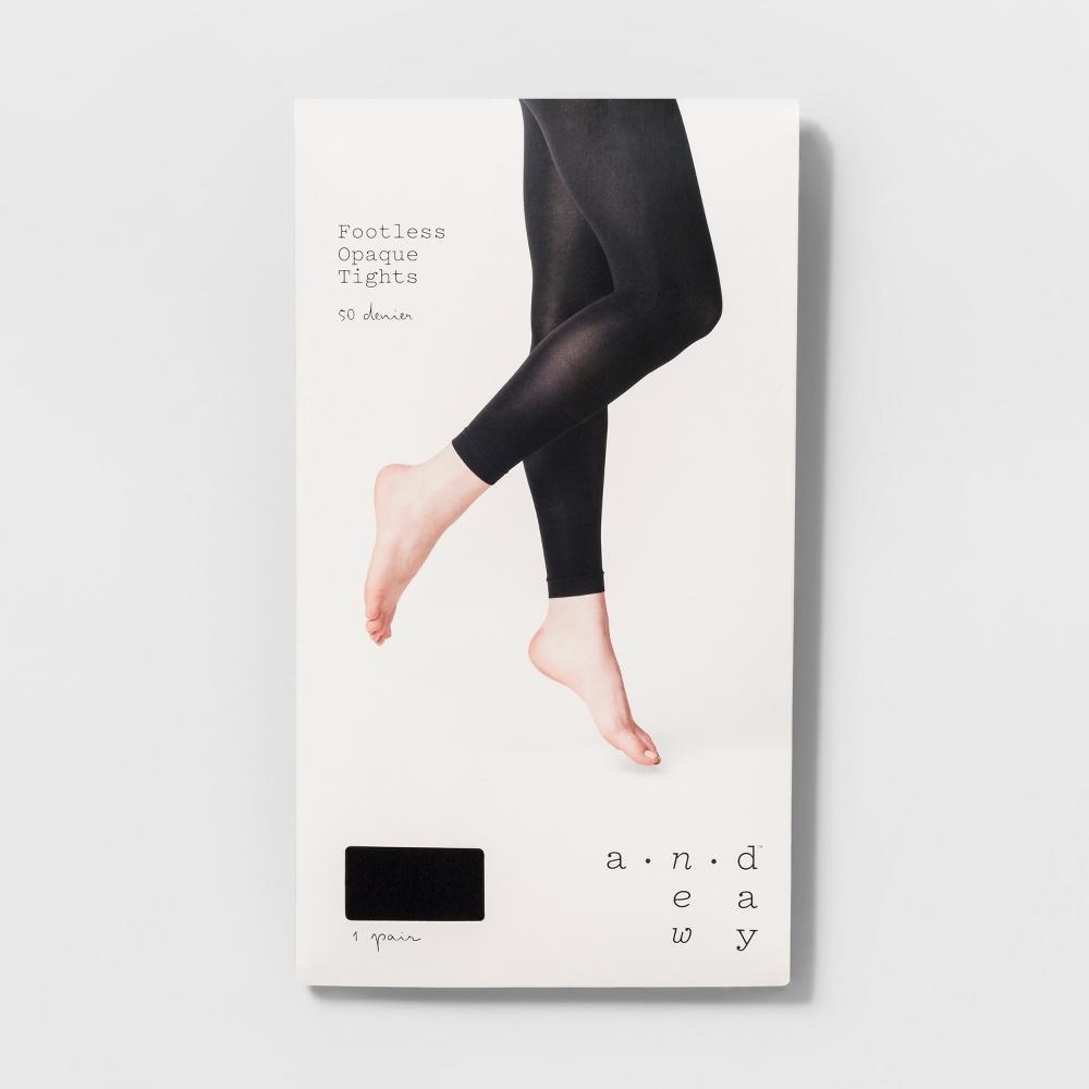 Womens 50D Opaque Footless Tights - A New Day 1X/2X: High Waisted, Plus Size, Solid Knit Product Image