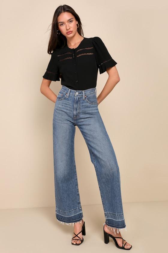 Remarkably Charismatic Black Lace Short Sleeve Button-Up Top Product Image