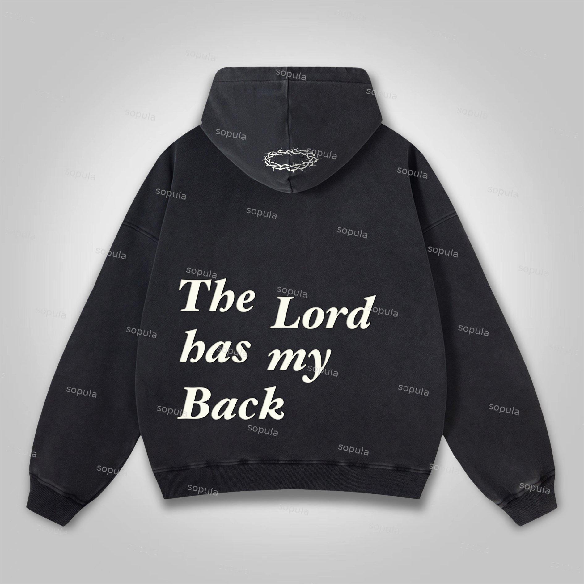 Sopula The Lord Has My Back Slogan Graphic Washed Distressed Pocket Hoodie Product Image