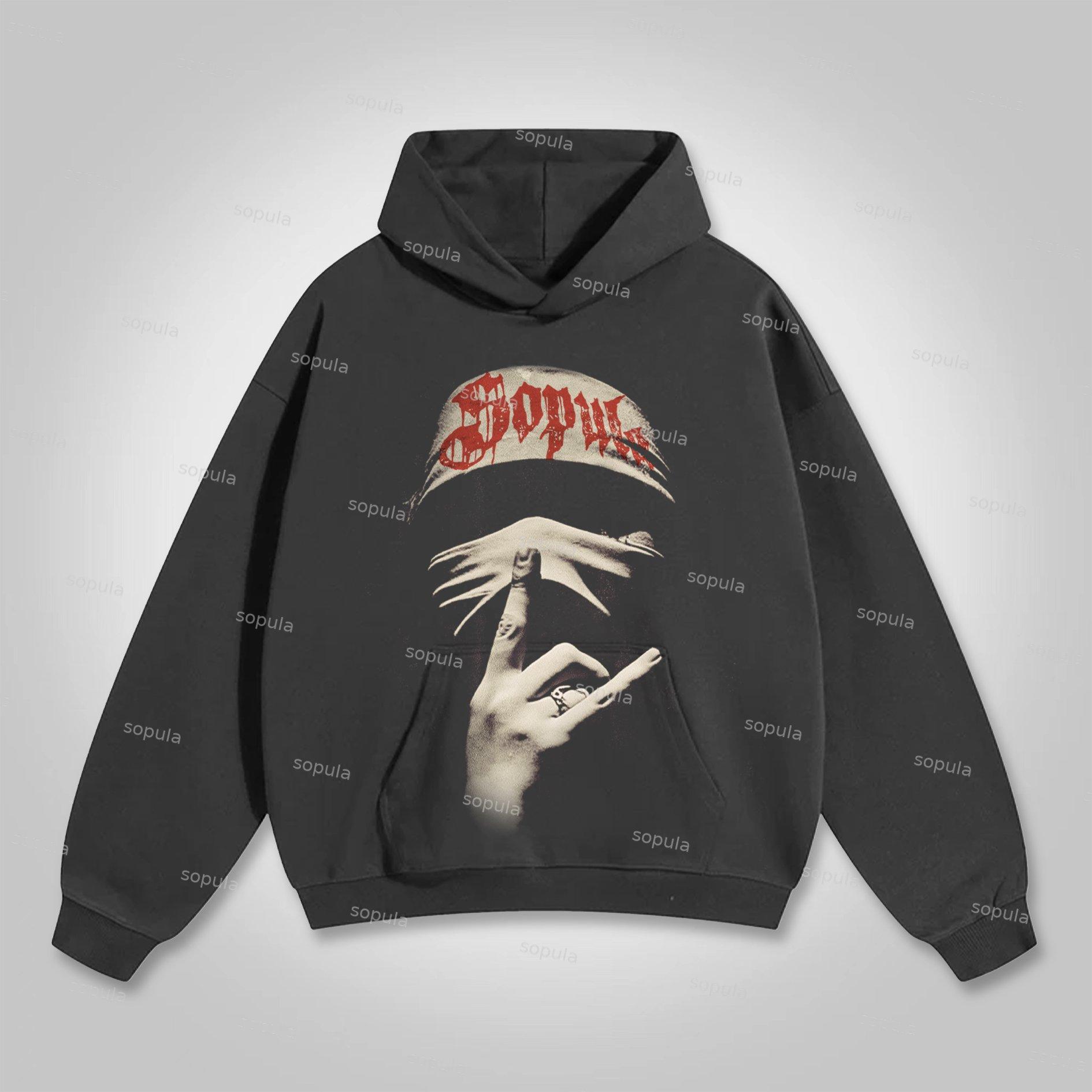 Sopula Grunge Punk Portrait Print Hoodie Product Image