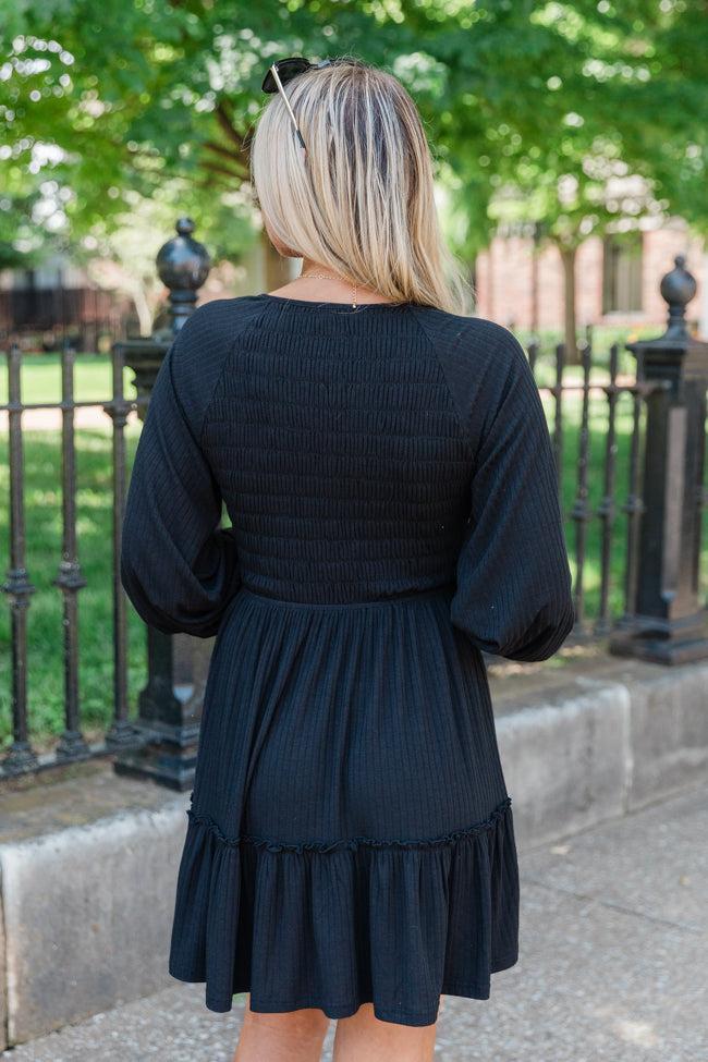On This Day Black Mixed Texture Knit Dress Product Image