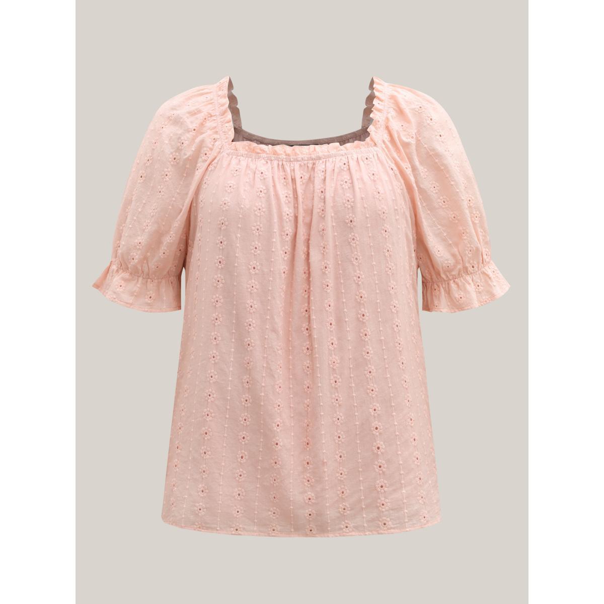 Plus Size Dirtypink Textured Frill Trim Square Neck Blouse Women Elegant Short sleeve Square Neck Everyday Blouses BloomChic 10/M Product Image