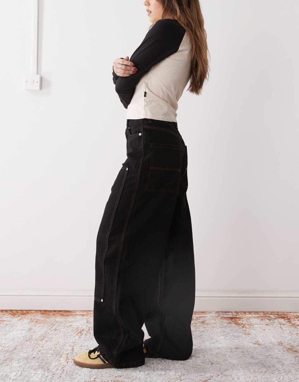 COLLUSION X002 baggy carpenter jeans in black rinse wash Product Image