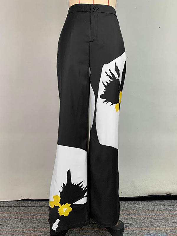 High Waisted Loose Flower Print Pants Trousers Product Image