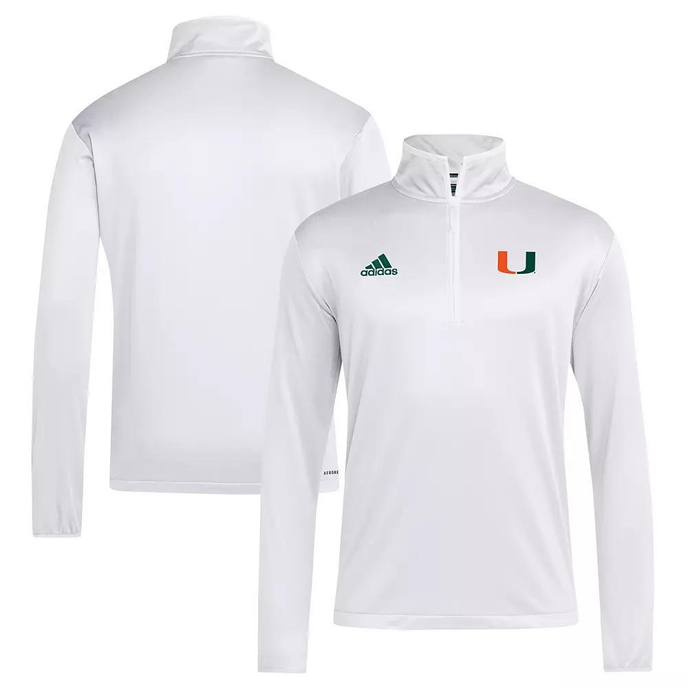 Men's adidas White Miami Hurricanes 2024 Coaches Sideline Quarter-Zip Top, Size: Medium Product Image