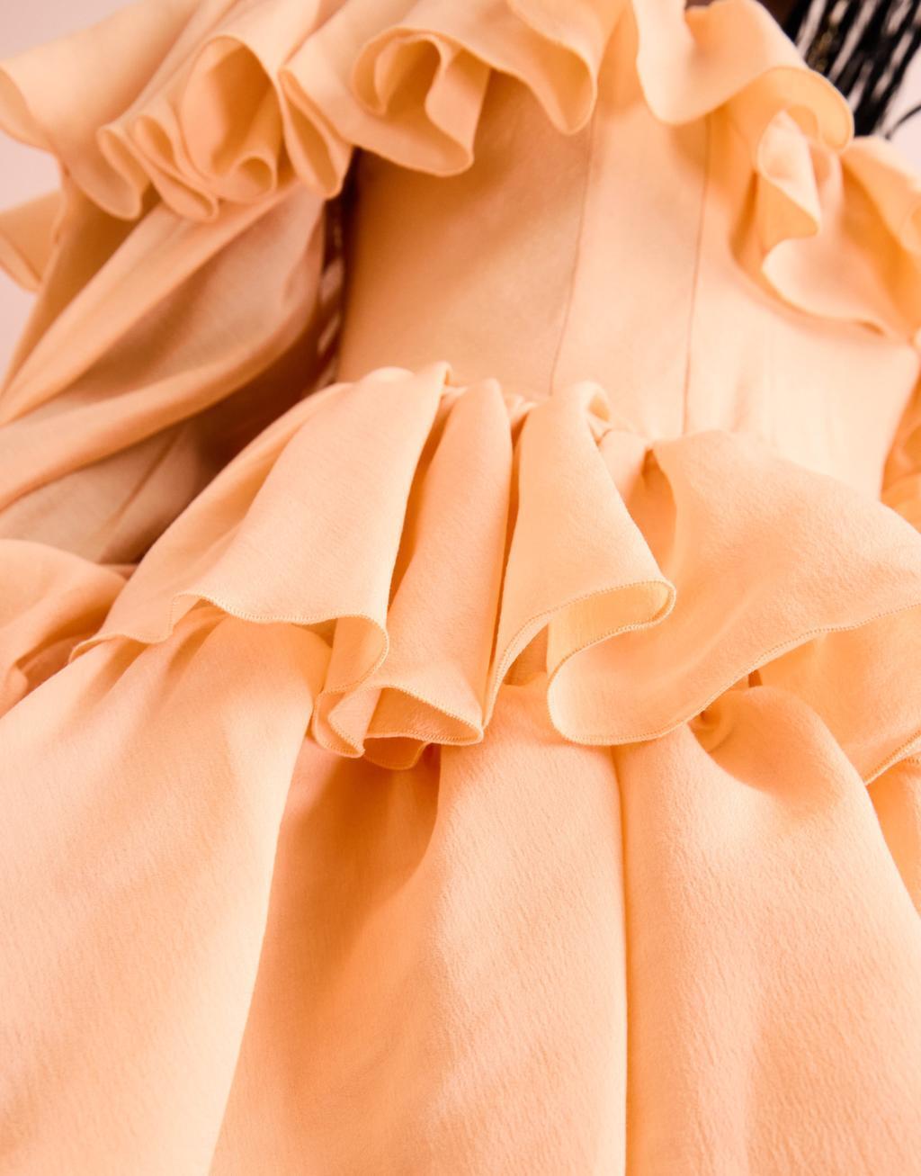 ASOS LUXE organza ruffle mini dress with tiered skirt in apricot Product Image