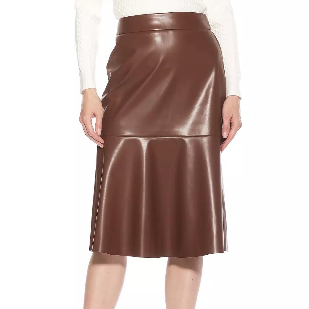 Women's ALEXIA ADMOR Ezra Midi Faux Leather Flared Skirt, Size: Small Product Image