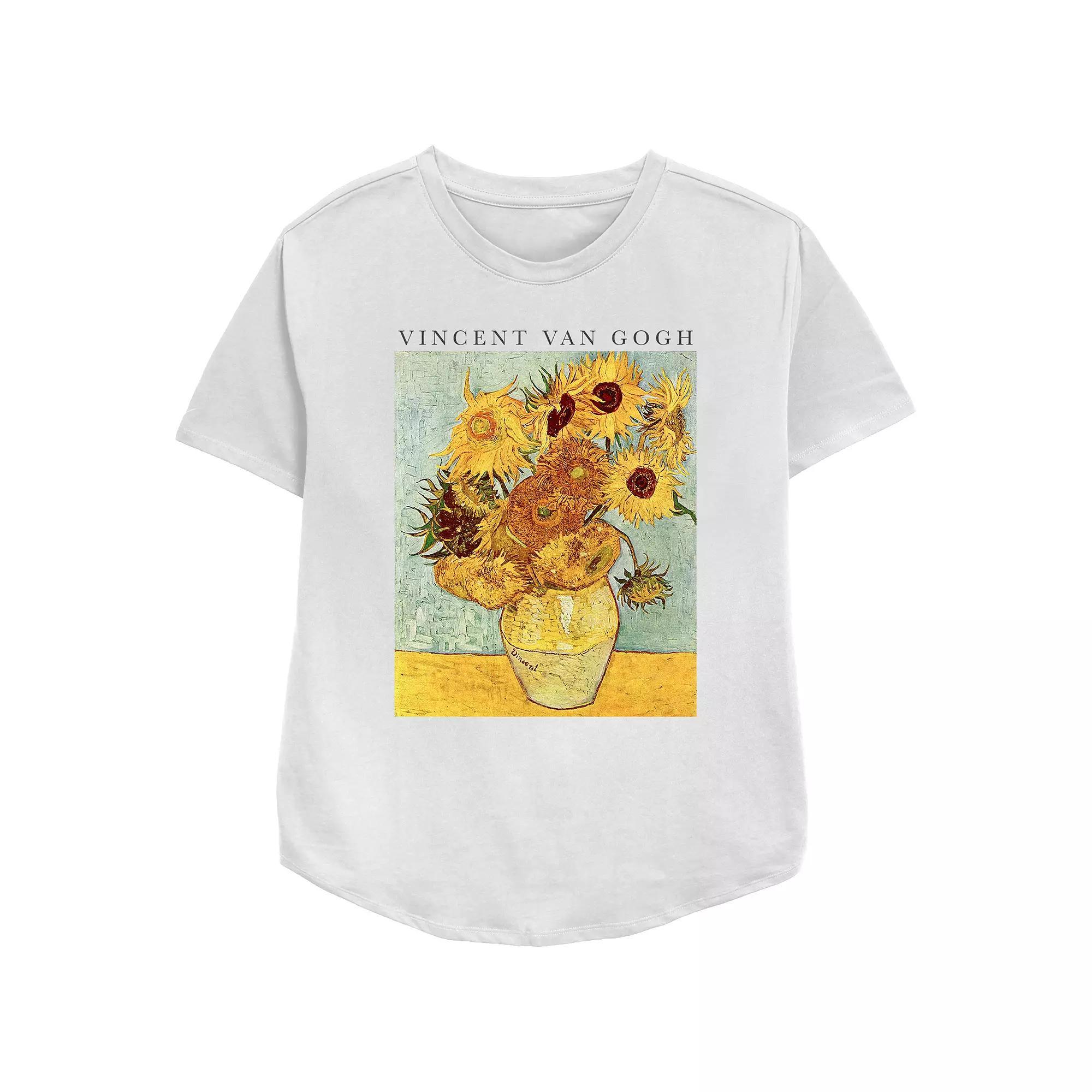 Women's Vincent Van Gogh Sunflowers Relaxed Fit Graphic Tee, Girl's, Size: XXL, White Product Image