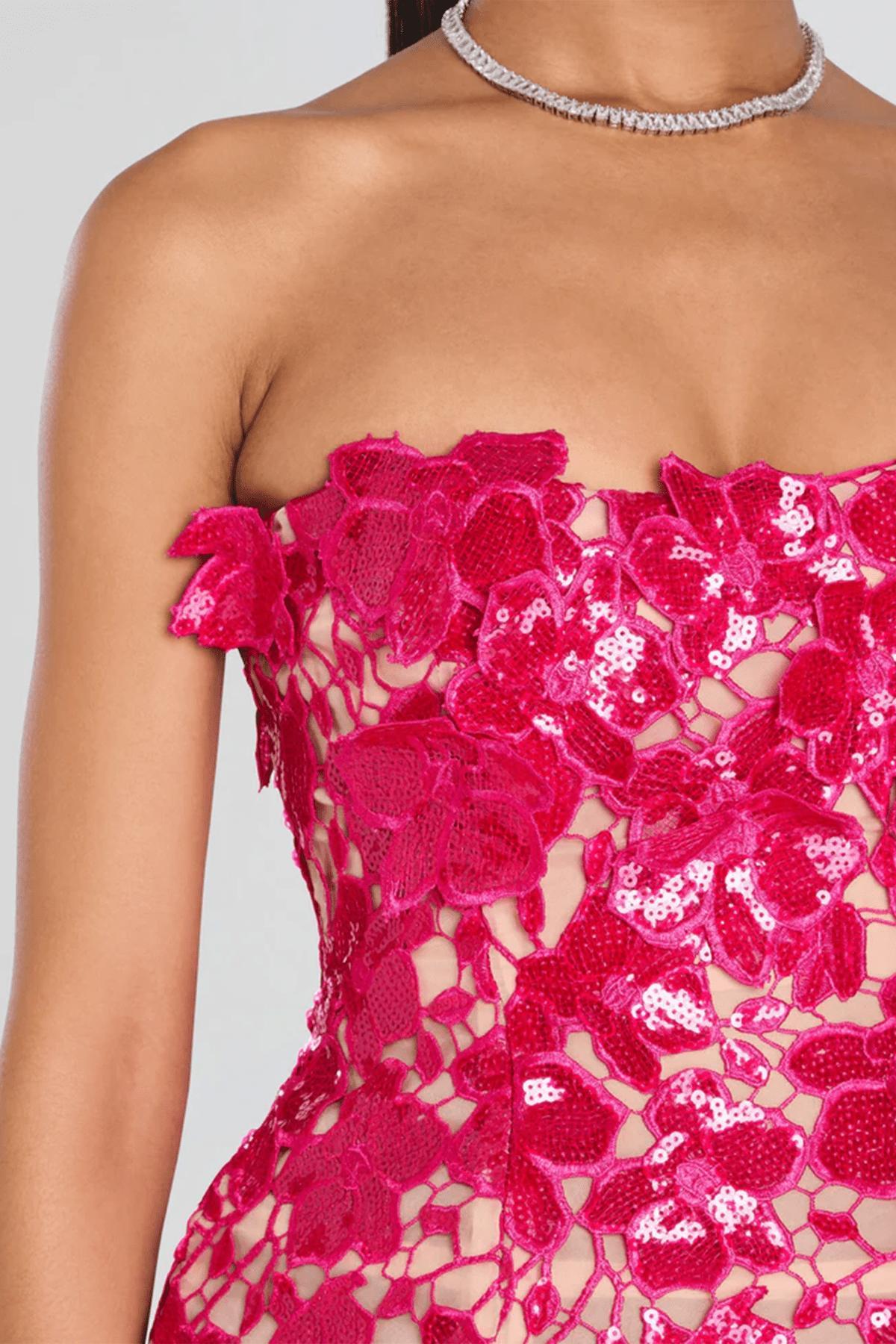 RETROFÉTE Alira Strapless Sequined Lace Mini Dress In Pink Product Image