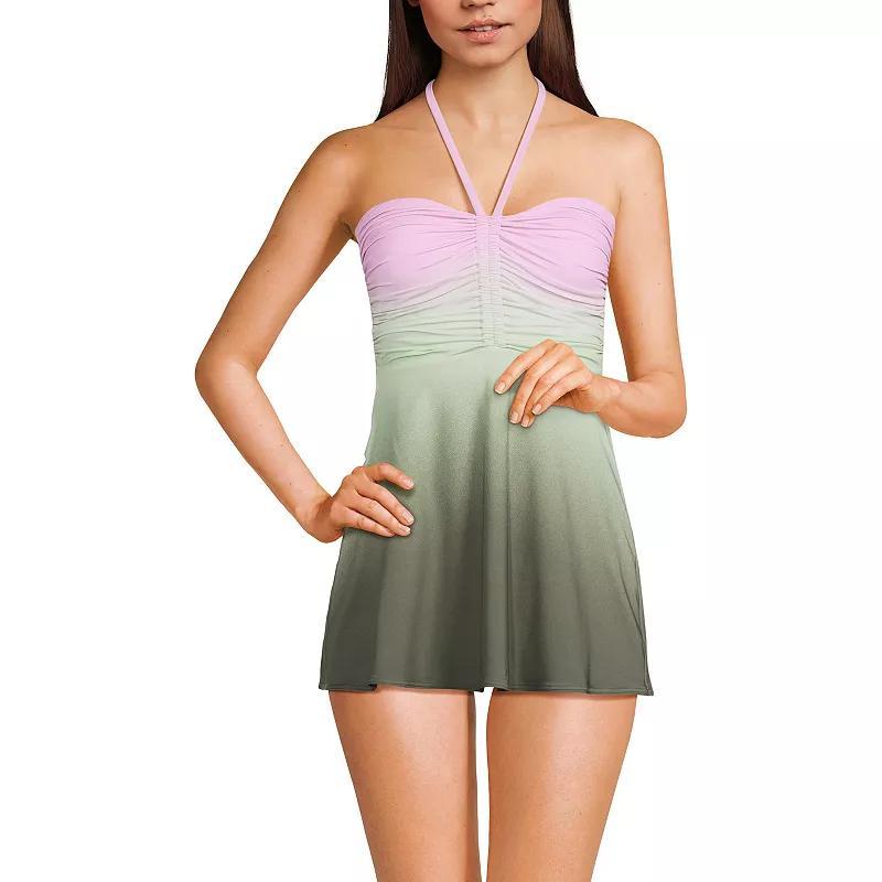 Women's Lands' End Ruched Multi-Way Mini Swim Dress Swimsuit, Size: 14, Purple Olive Ombre Product Image