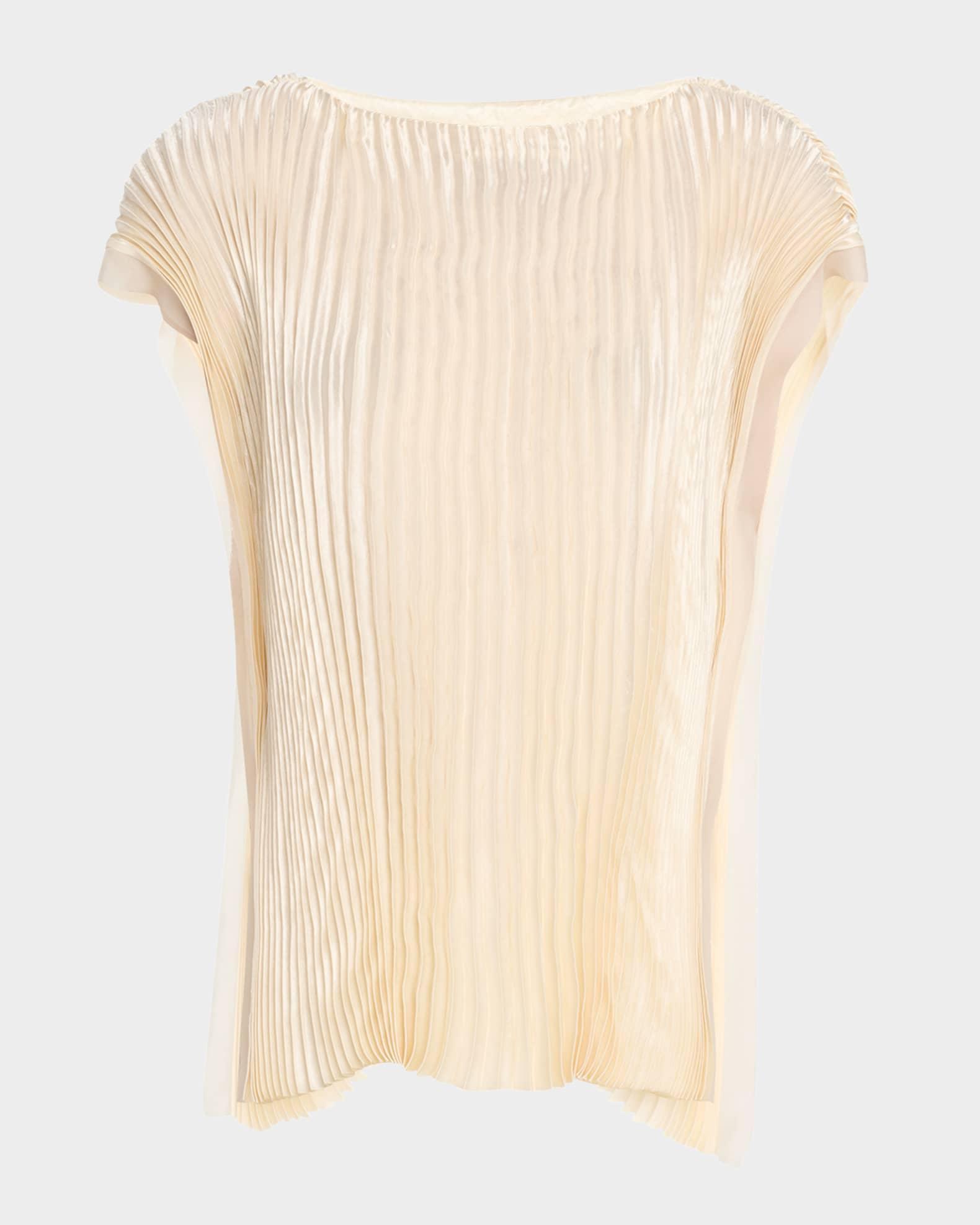Boatneck Crinkled Satin Pleated Top Product Image