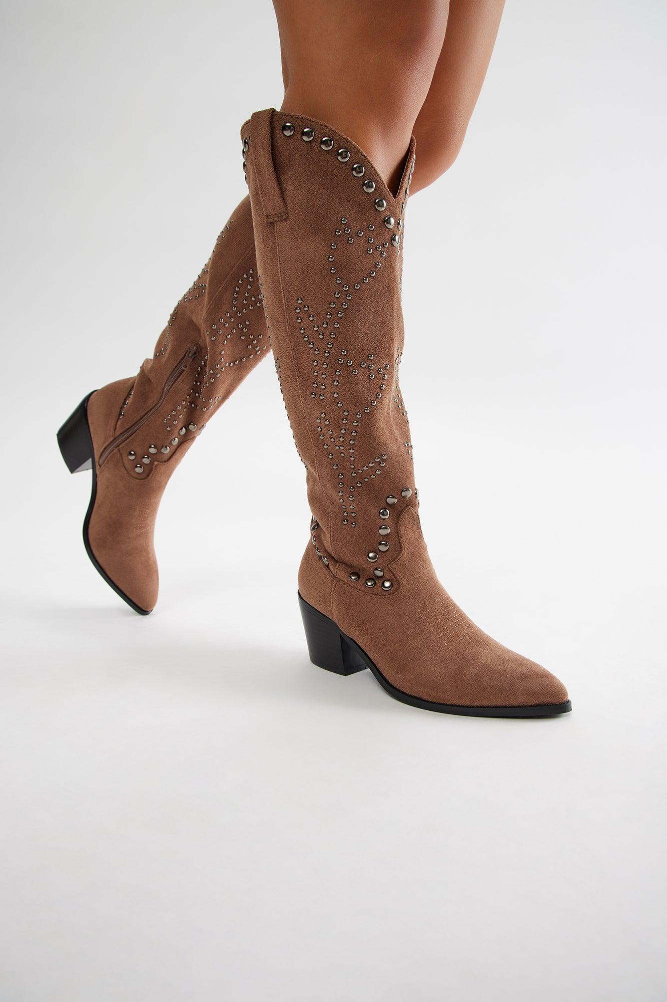 Southern Belle Studded Cowboy Boots - Brown Product Image