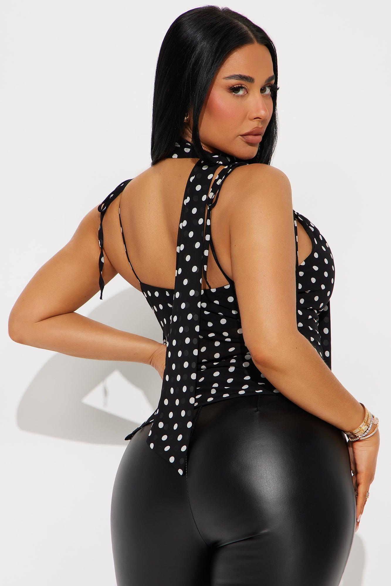 Sydnee Polka Dot Neck Tie Top - Black/White Product Image