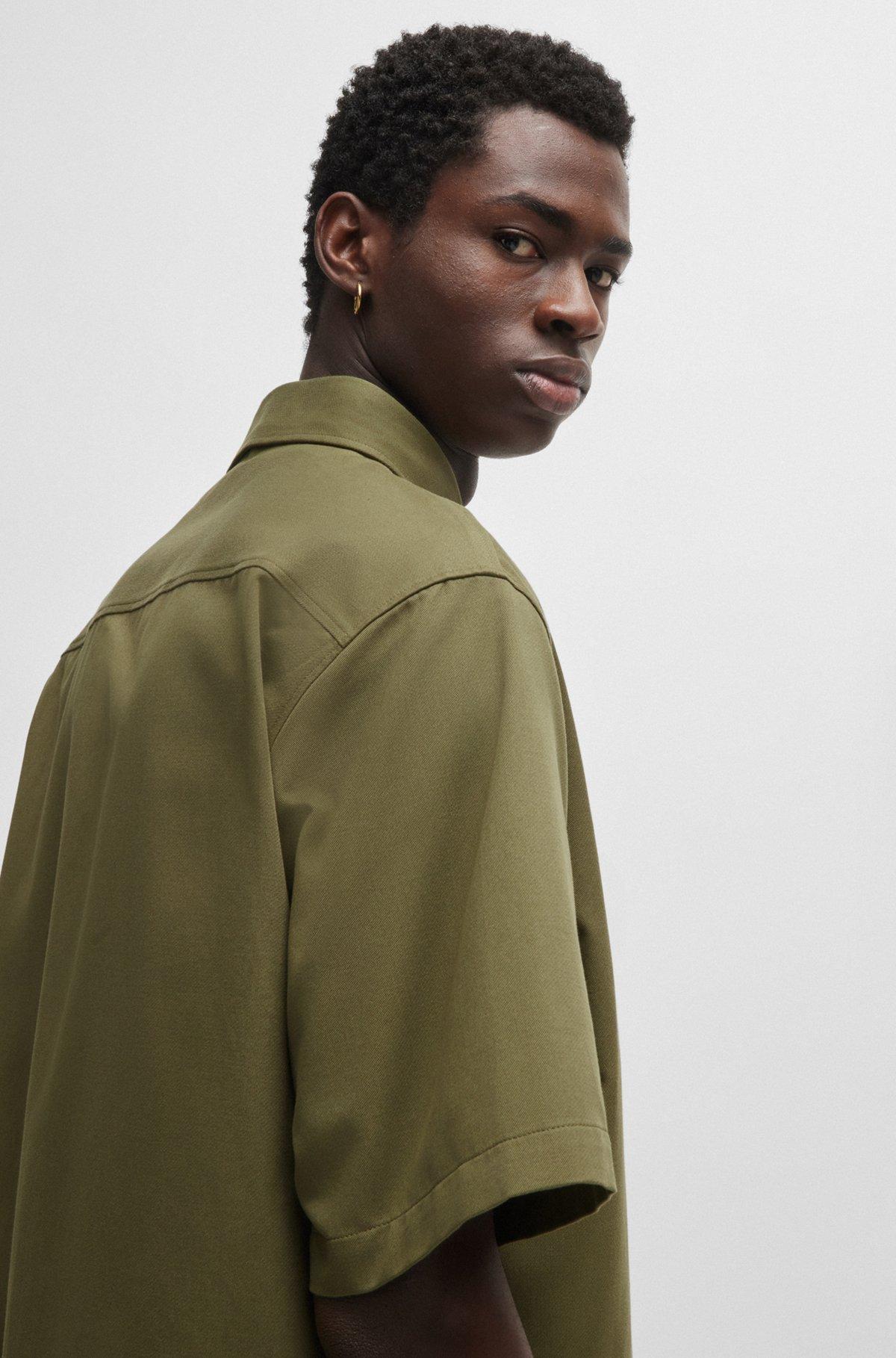 Oversized-fit shirt in cotton twill with zip closure Product Image
