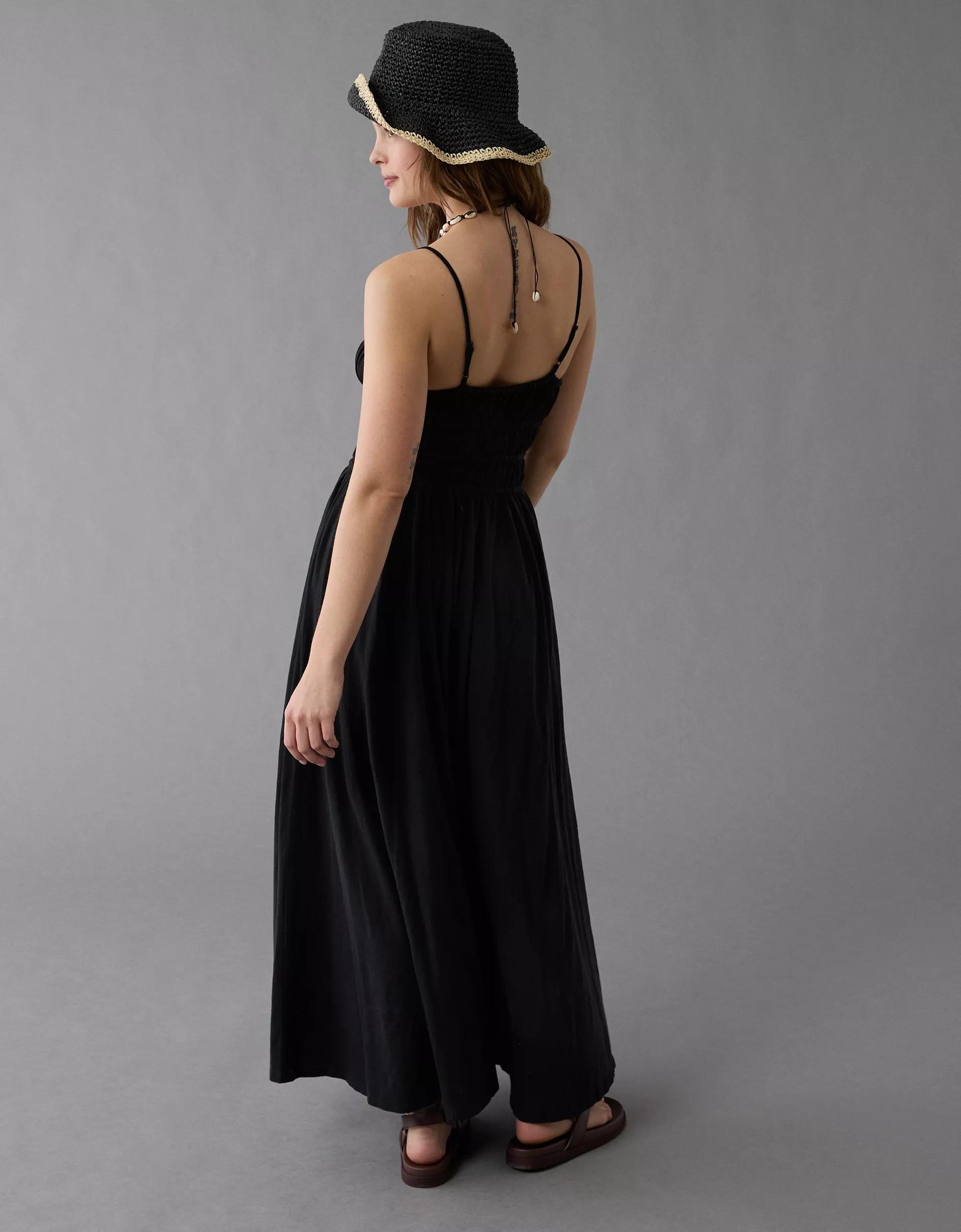 AE Sunchaser Knit Smocked Bodice Striped Midi Dress Product Image