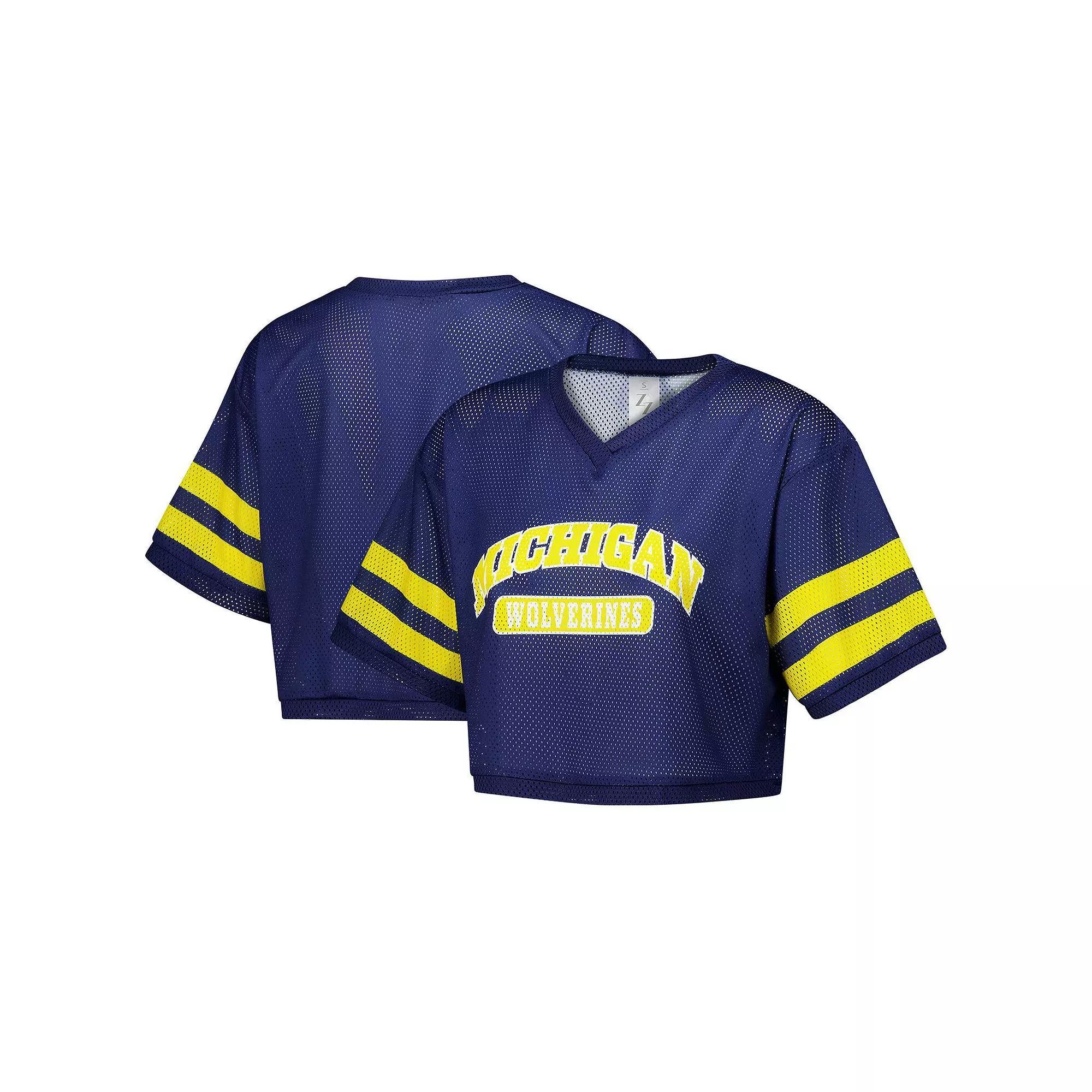 Women's ZooZatz Navy Michigan Wolverines Mesh Cropped V-Neck T-Shirt, Size: Small, Blue Product Image
