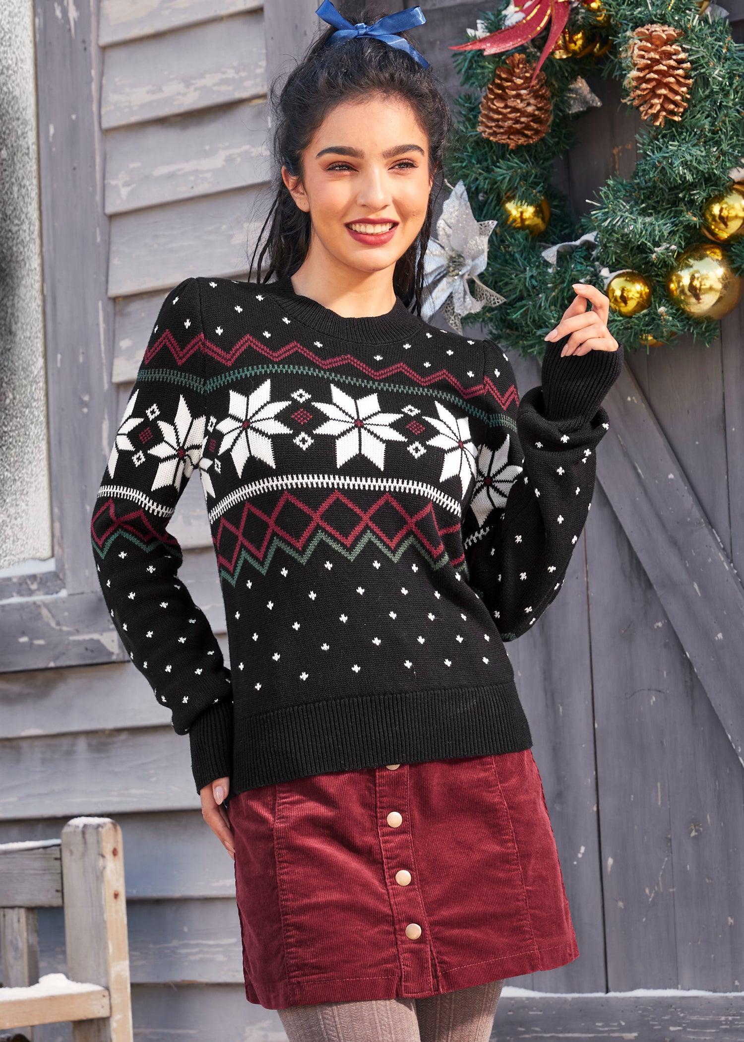 Whimsical Winter Puff Shoulder Sweater Product Image