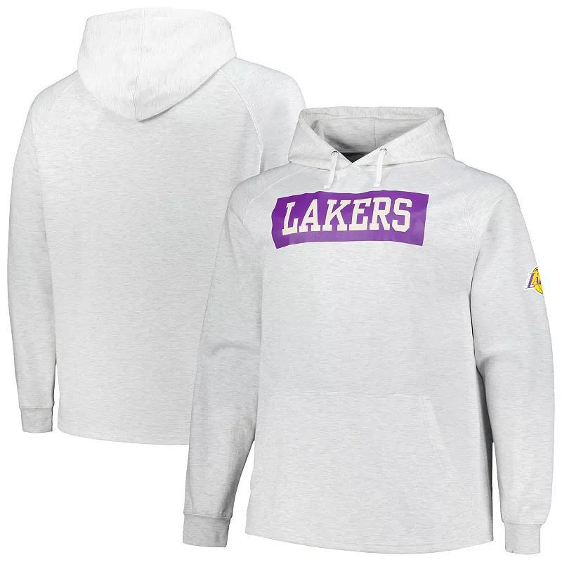 Men's Fanatics Ash Los Angeles Lakers Big & Tall Raglan Tri-Blend Pullover Hoodie, Size: 4XLT, Black Product Image