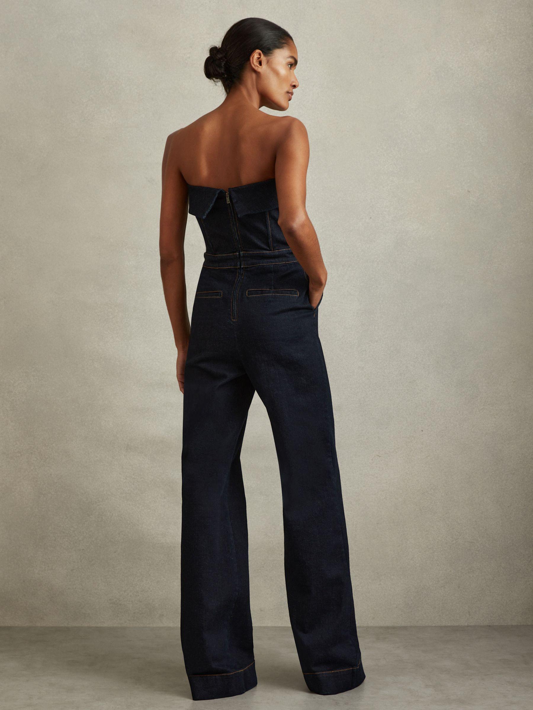 Denim Strapless Wide Leg Jumpsuit in Indigo Product Image