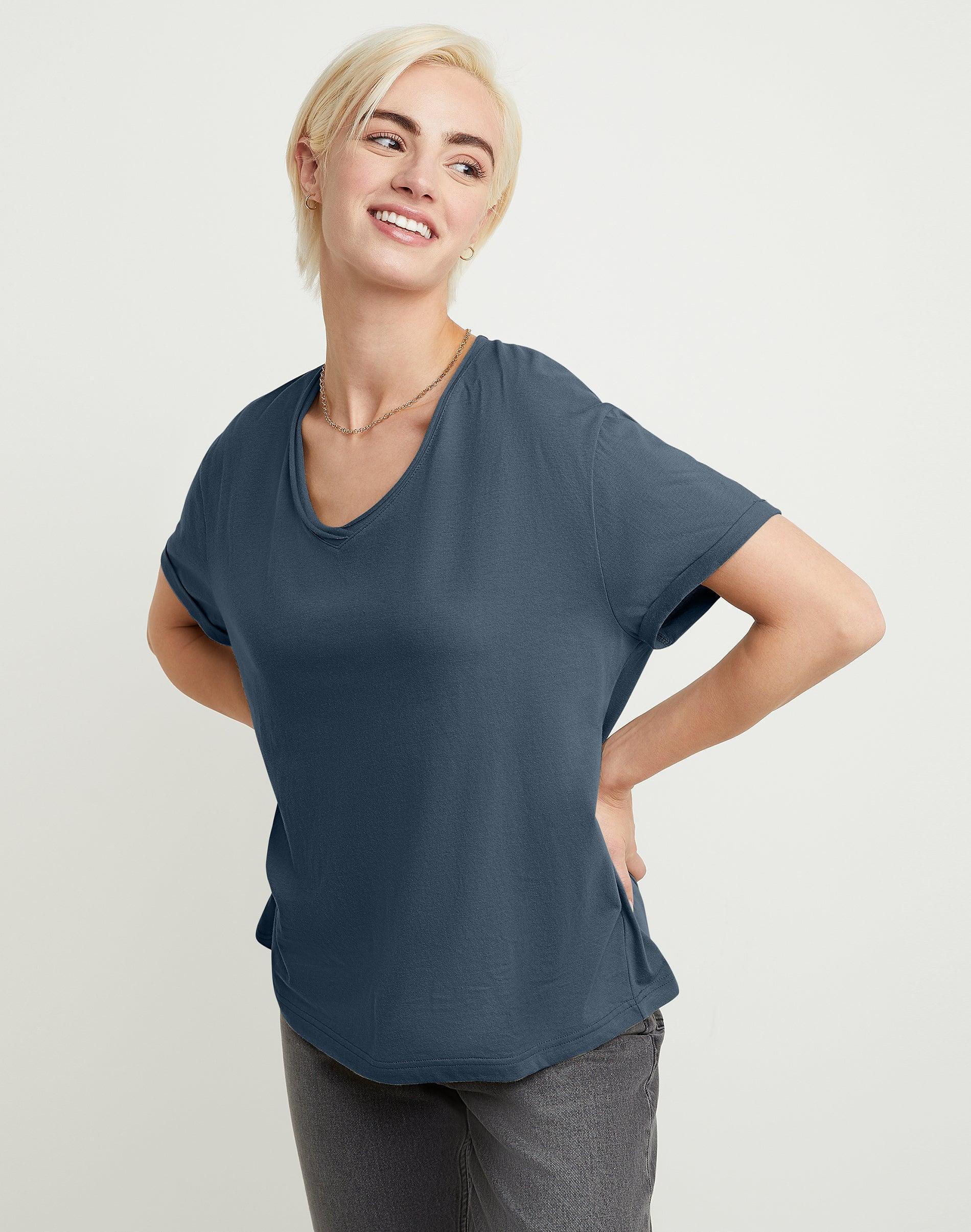 Hanes Originals Womens Cotton T-Shirt, Raw Edge V-Neck White XL Product Image