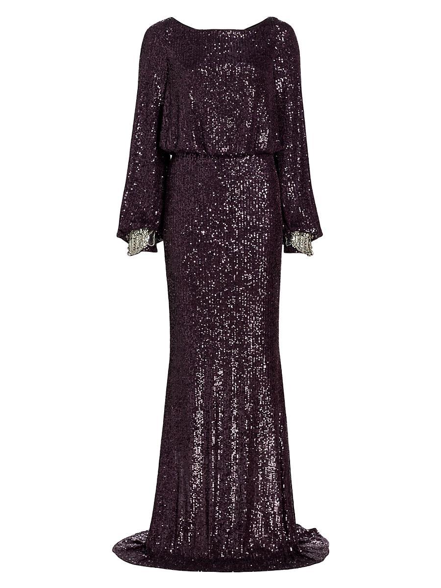Womens Sequined Bateau Neck Blouson Gown Product Image