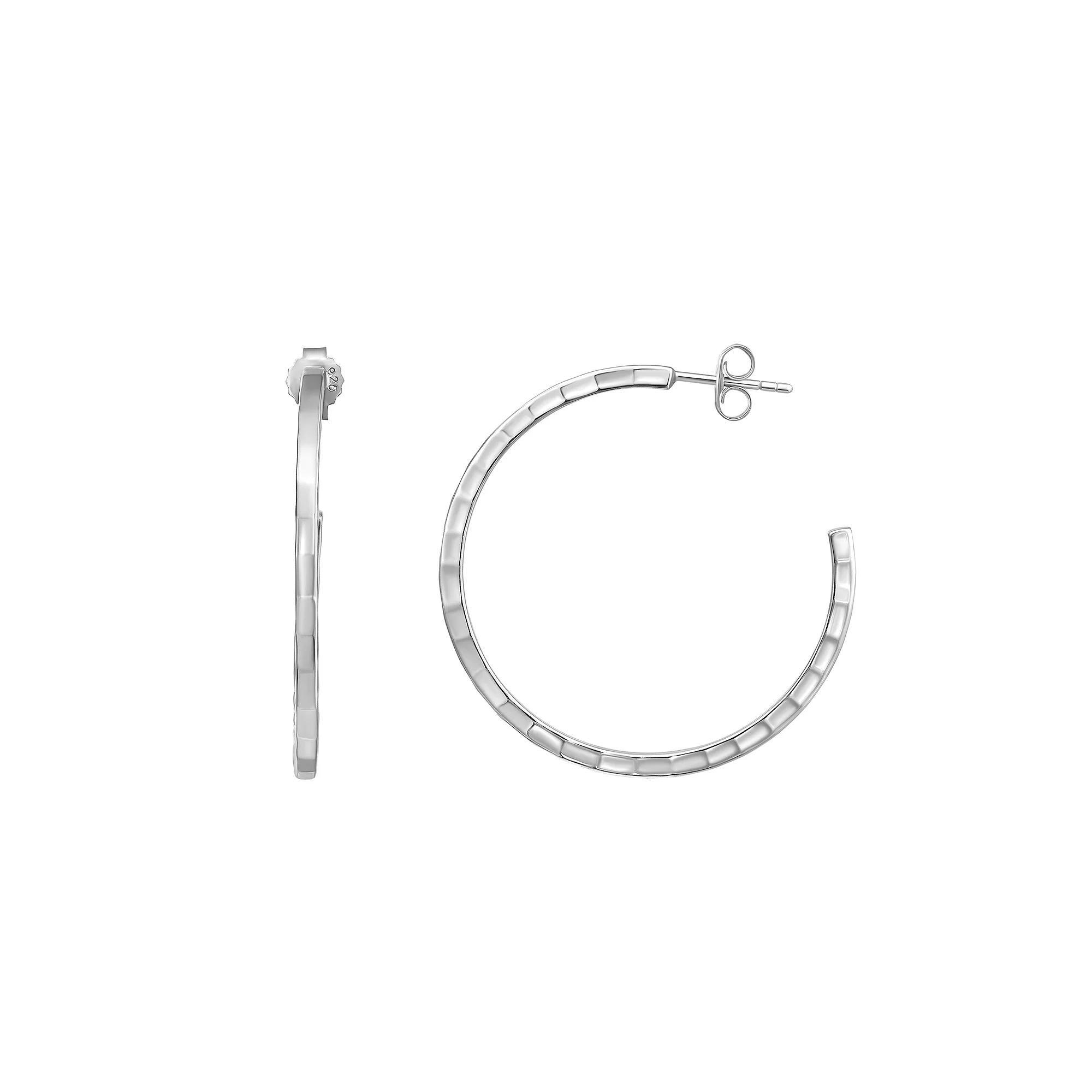 Sterling Silver Texture Accent Hoop Earrings, Women's Product Image