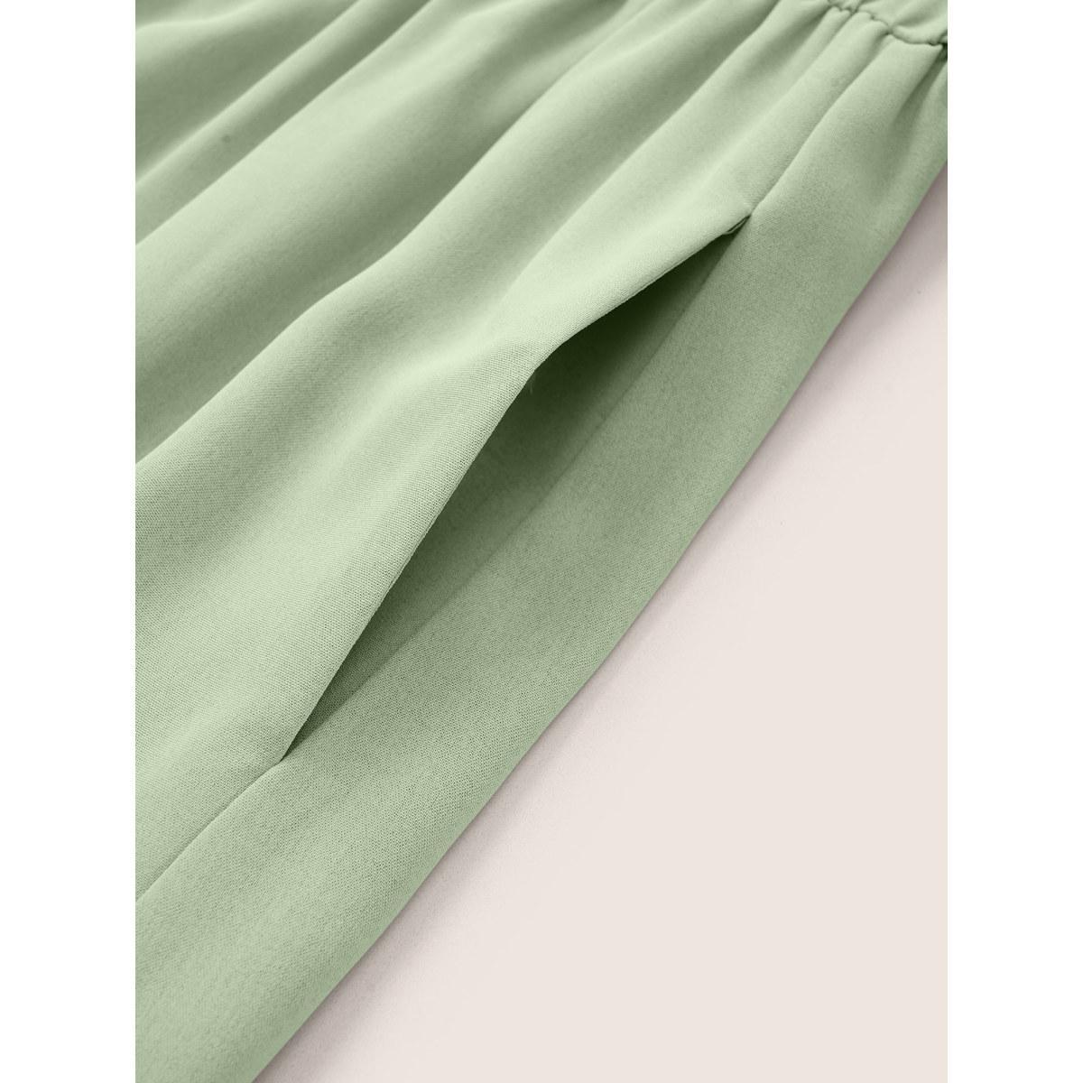Plus Size Colorblock Contrast Wrap Elastic Waist Pocket Dress Mint Women Casual Non Overlap Collar Short sleeve Curvy Midi Dress BloomChic 14-16/1X Product Image