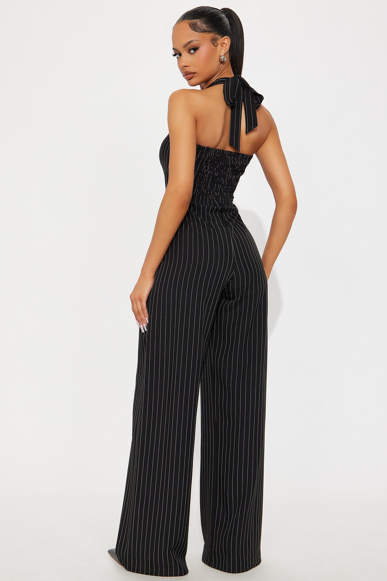 Marjory Pinstripe Jumpsuit - Black/combo Product Image