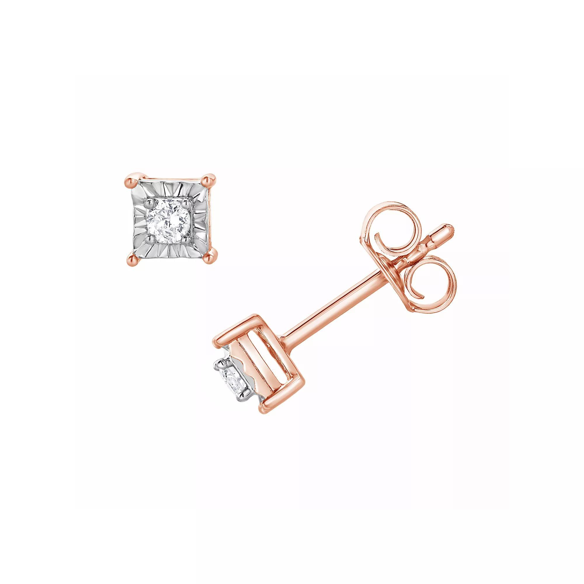 Diamond Brilliance 1/10 Carat T.W. Lab-Grown Diamond Square Miracle Stud Earrings, Women's, Pink Tone Product Image