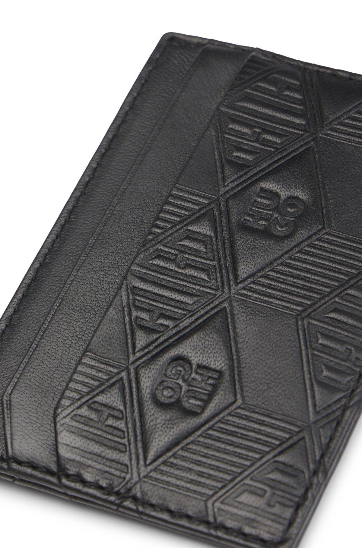 Leather card holder with geometric logos Product Image