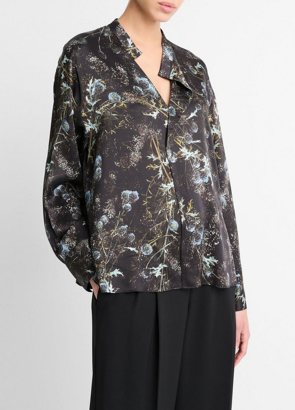 Womens Thistle Silk Draped-Collar Blouse, Aqua Shadow, Size M Vince Product Image