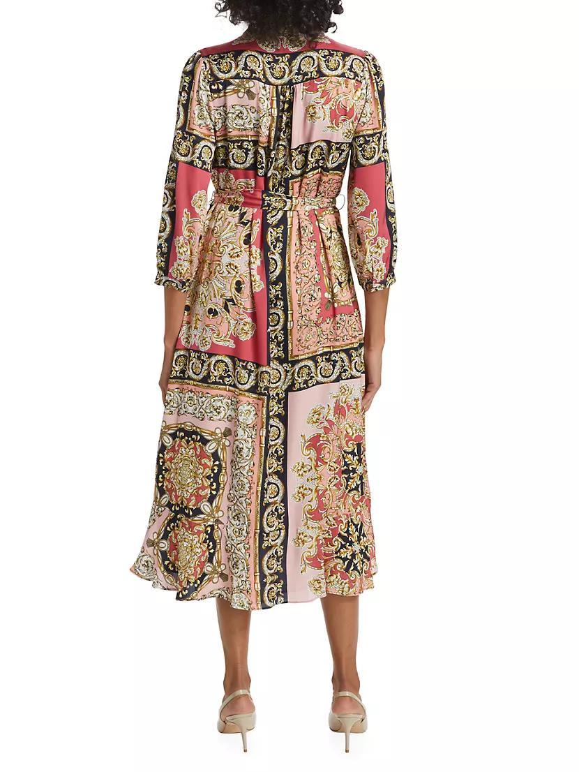 Mila Belted Print Stretch Silk Midi-Dress Product Image