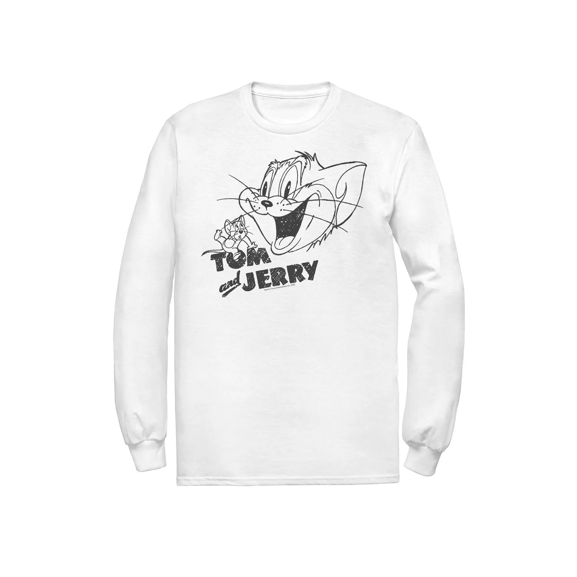 Men's Tom And Jerry Line Art Portrait Logo Tee, Size: Medium, White Product Image