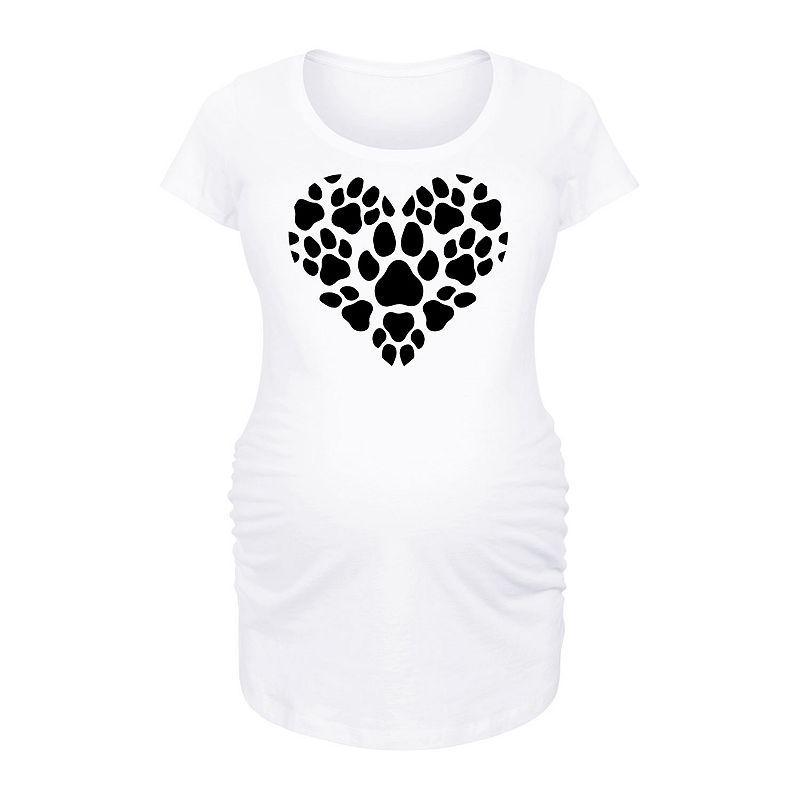 Maternity Pawprint Heart Graphic Tee, Womens Grey Gray Product Image
