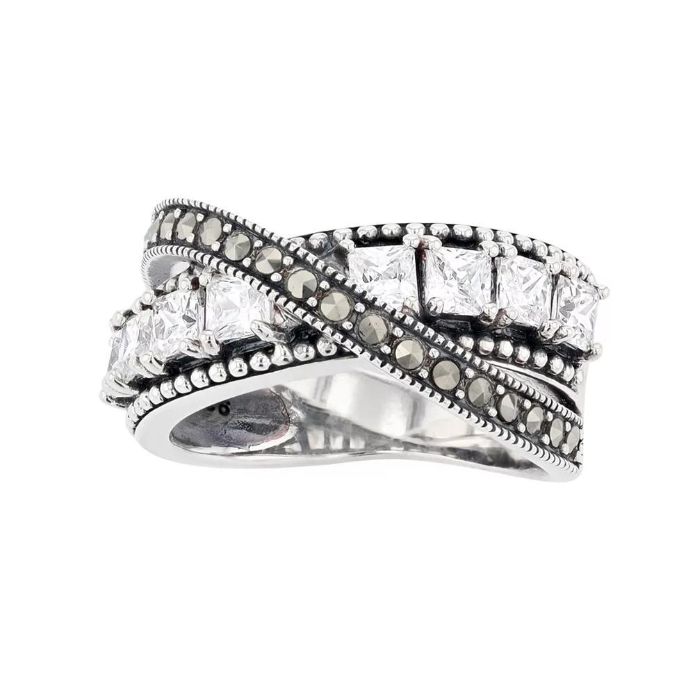Lavish by TJM Sterling Silver Cubic Zirconia & Marcasite Crisscross Ring, Women's, Size: 9 Product Image