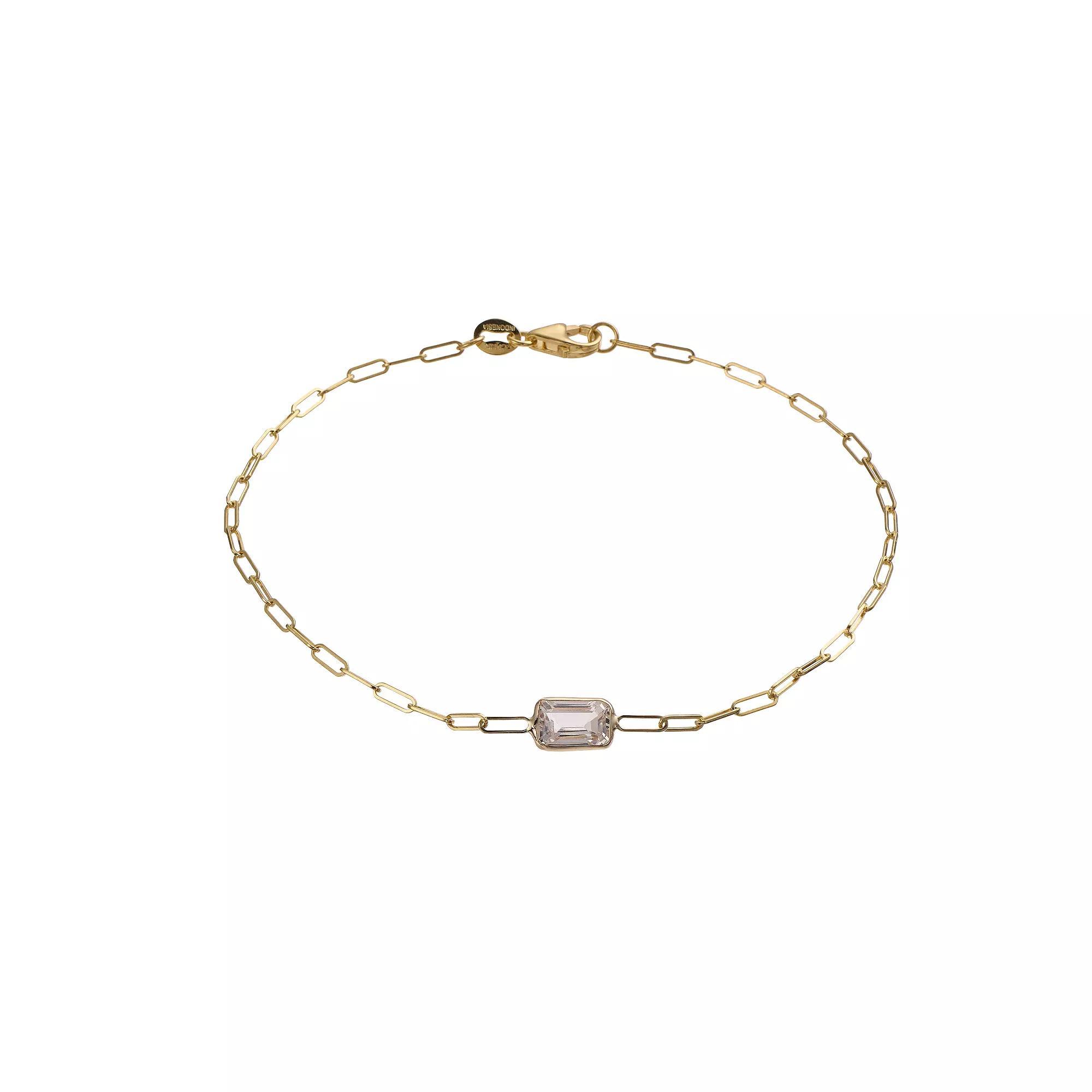 14k Gold White Topaz Paperclip Bracelet, Women's, Size: 7" Product Image