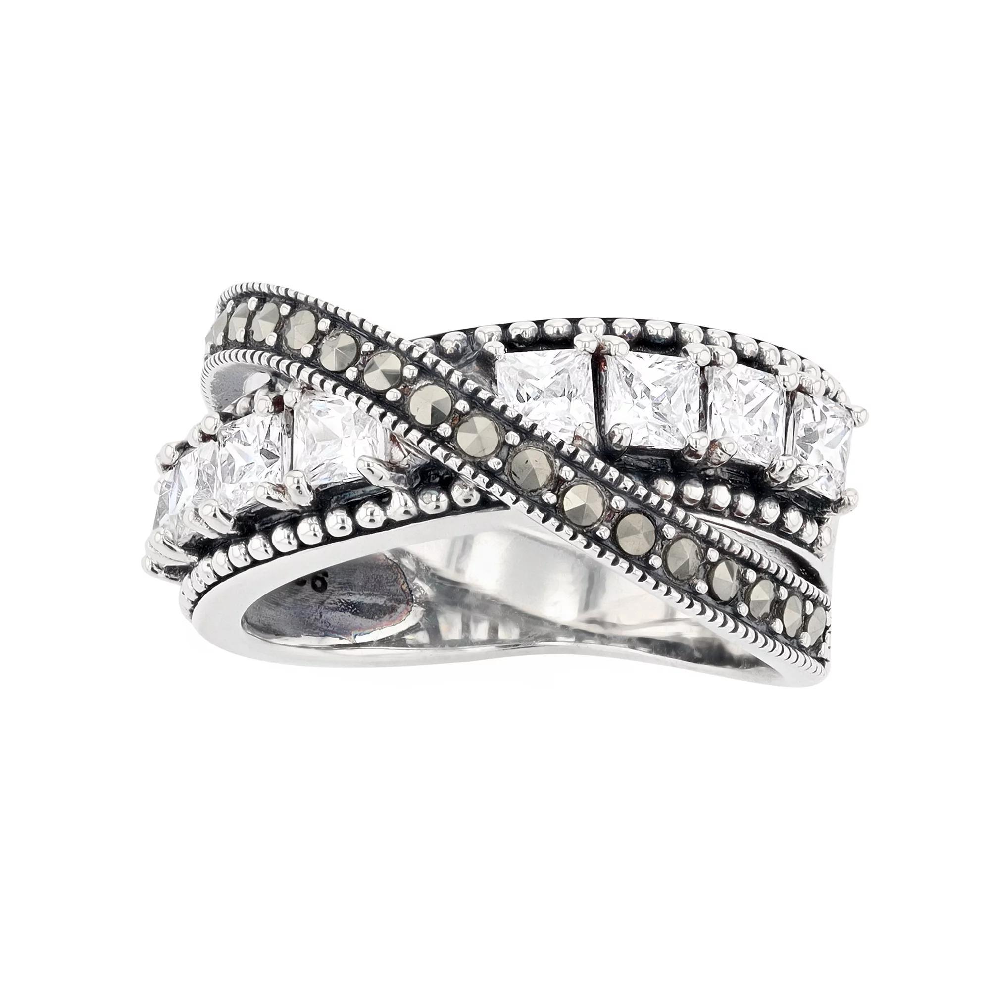 Lavish by TJM Sterling Silver Cubic Zirconia & Marcasite Crisscross Ring, Women's, Size: 9 Product Image