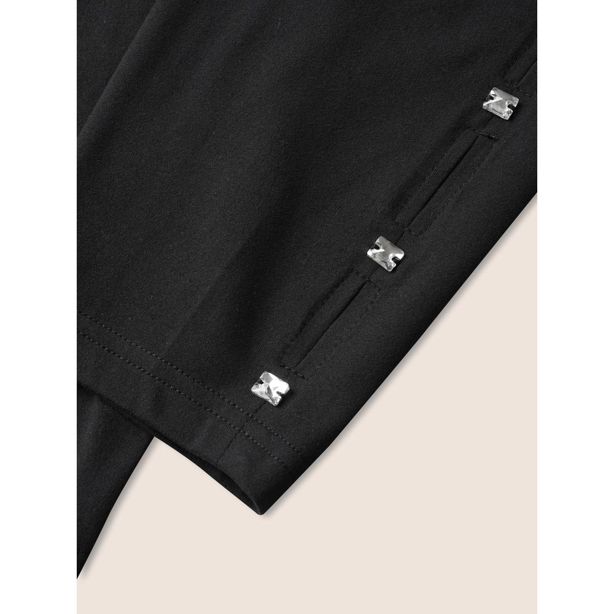 Plus Size Cubic Zirconia Detail Cut Out Skinny Leggings Women Black Elegant High stretch Skinny High Rise Everyday Leggings BloomChic 12/L Product Image