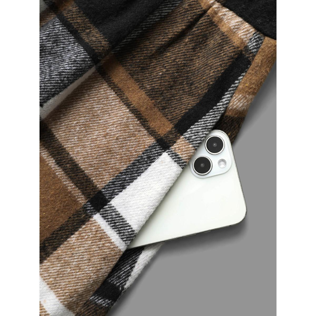 Plus Size Square Neck Plaid Button Detail Belted Dress Wheat Women Casual Belted Square Neck Sleeveless Curvy BloomChic 18-20/2X Product Image