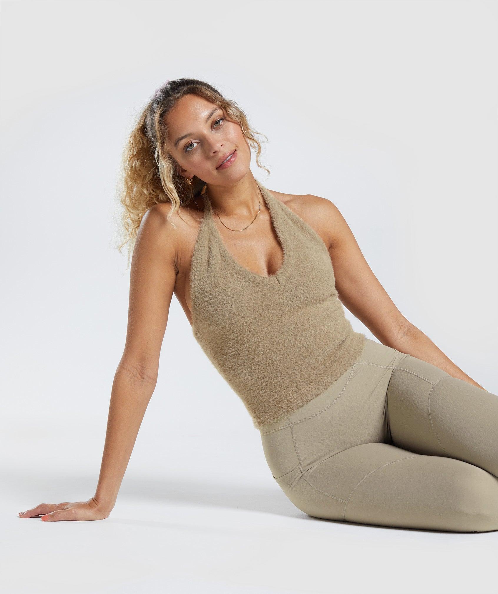Gymshark Whitney Eyelash Knit Midi Halter Top - Cement Brown Female Product Image