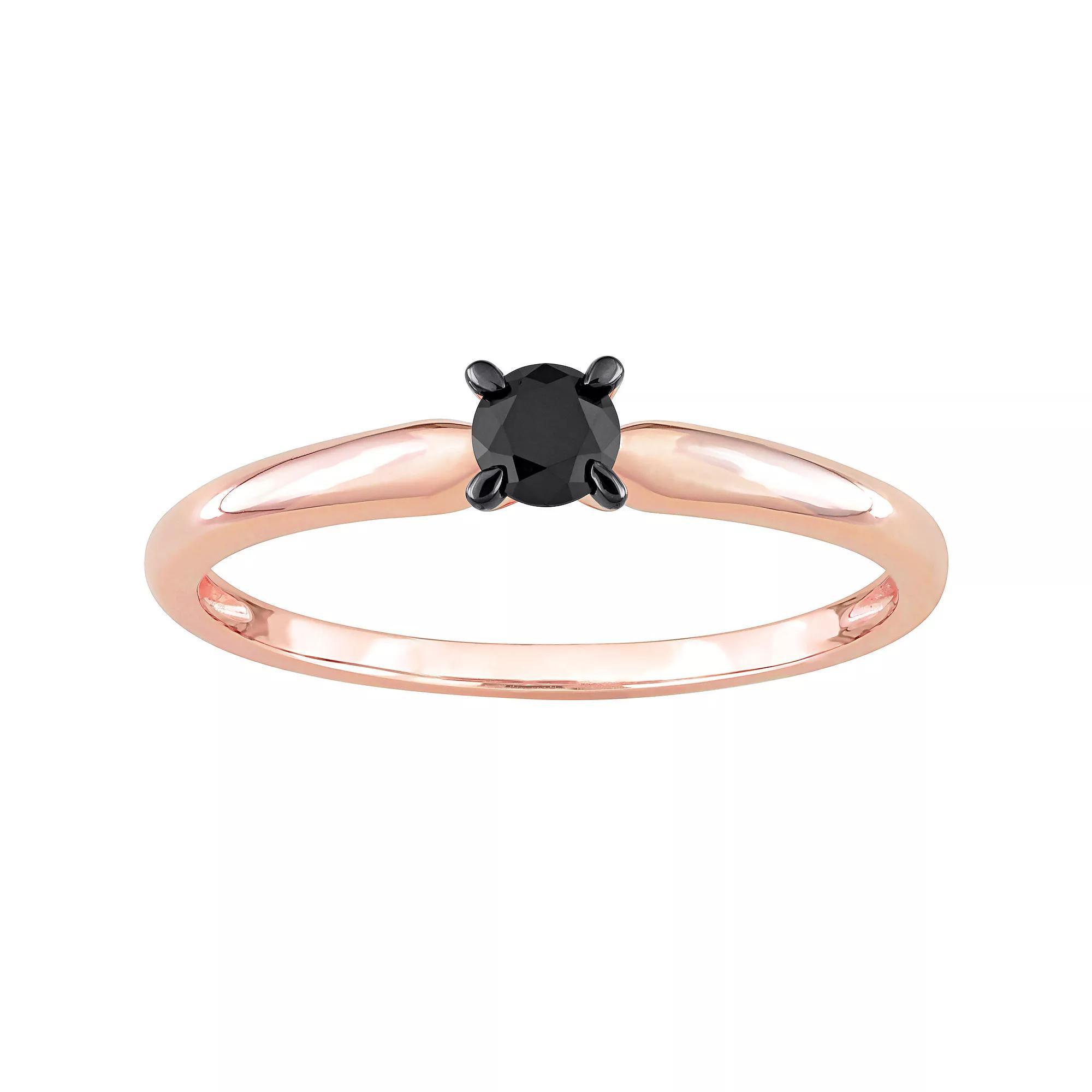 Stella Grace 14k Rose Gold 1/4 Carat T.W Round Cut Black Diamond Solitaire Engagement Ring, Women's, Size: 8.50 Product Image