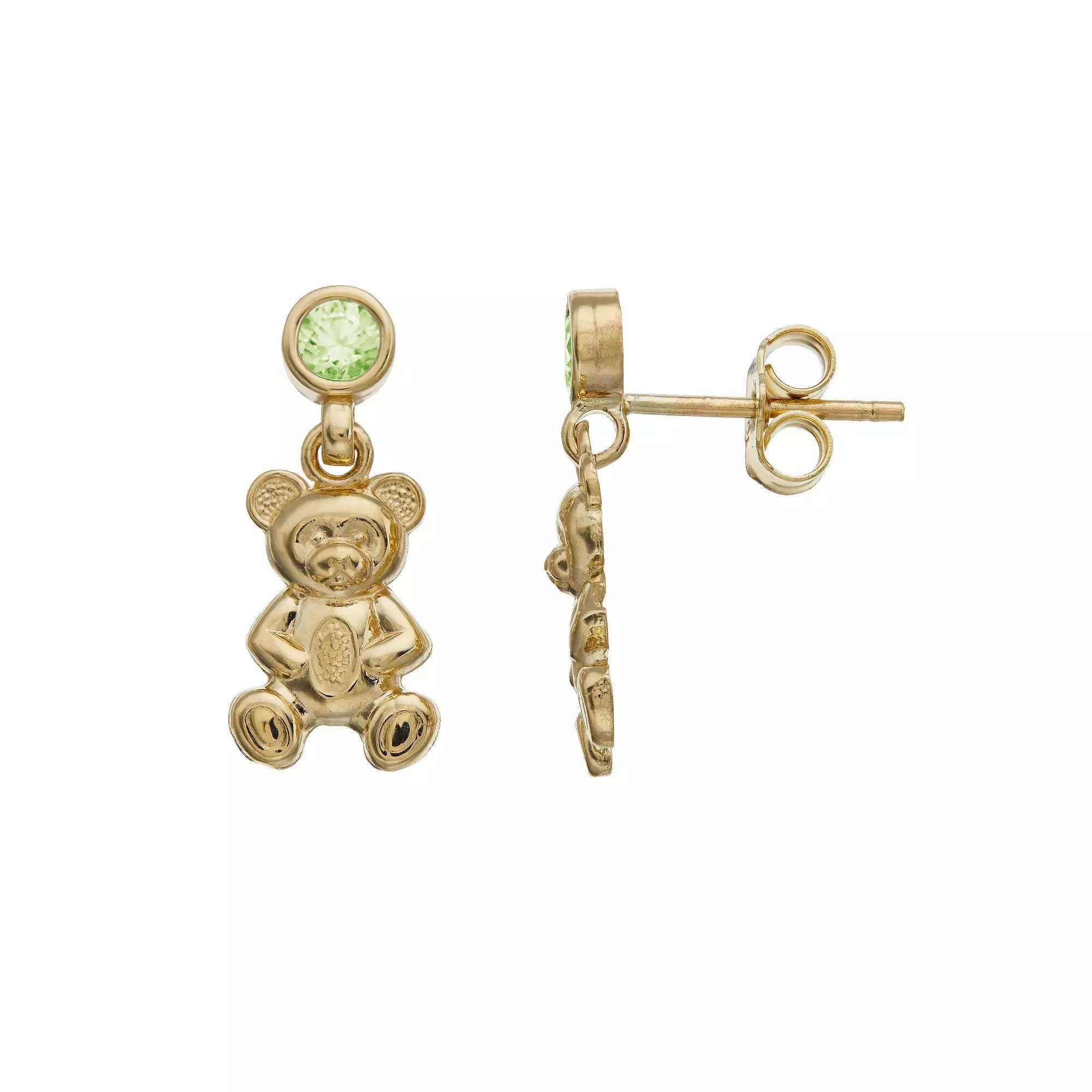 Kristen Kesho 10k Gold Lab-Created Gemstone Birthstone Bear Dangle Earrings, Women's Product Image