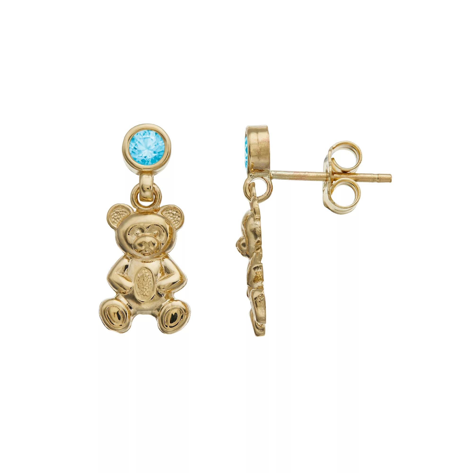 Kristen Kesho 10k Gold Lab-Created Gemstone Birthstone Bear Dangle Earrings, Women's Product Image